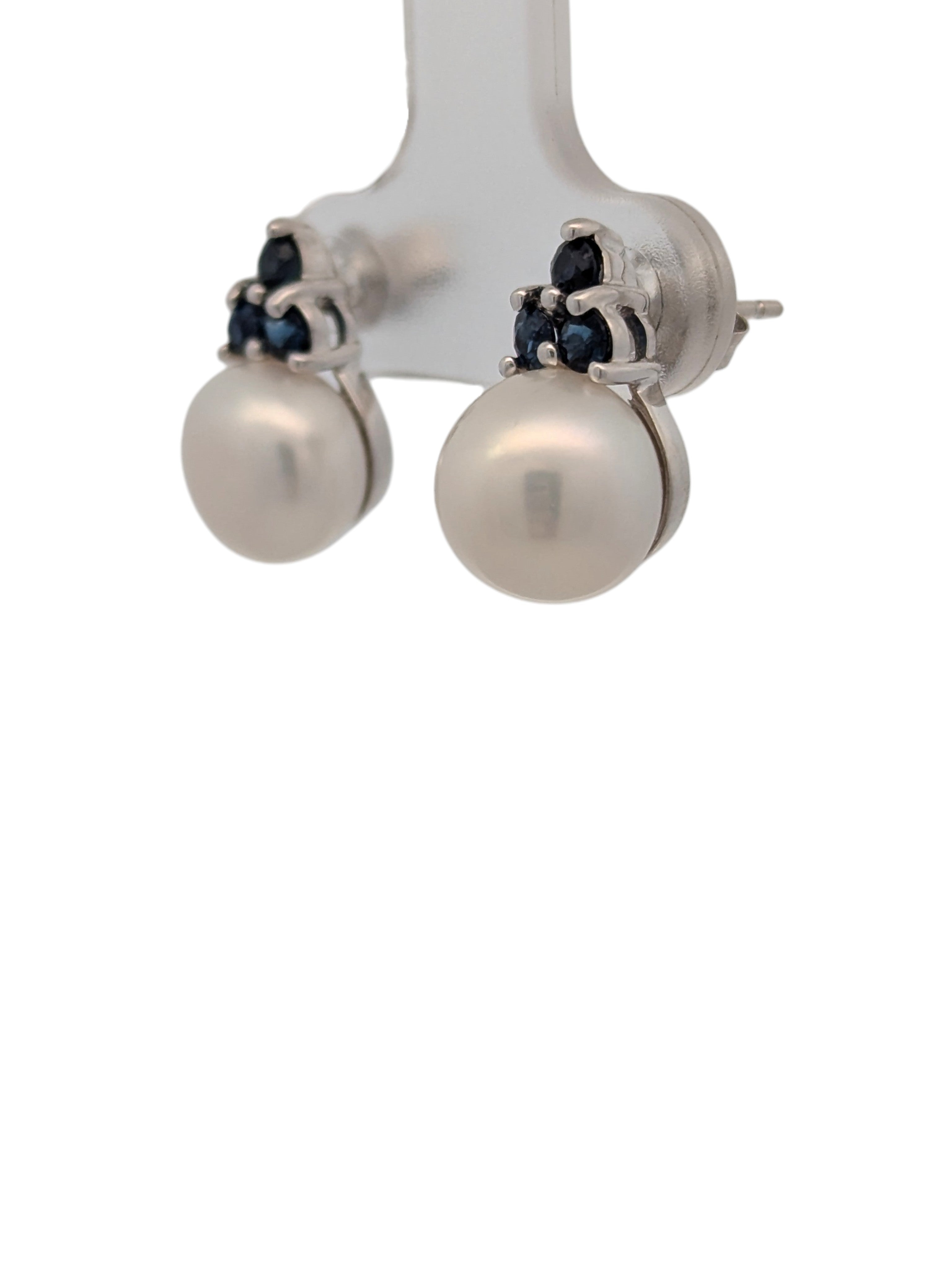 Pearl and Sapphire White Gold Studs