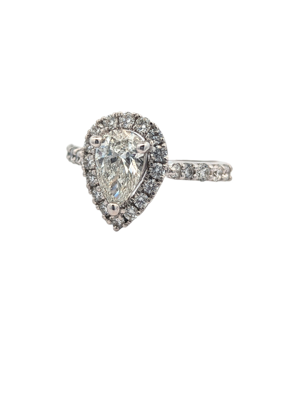14K White Gold Engagement Ring with Pear Shaped Diamond
