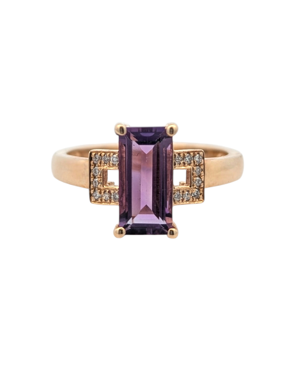 14k Yellow Gold Geometric Amethyst Ring