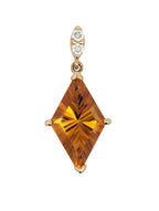 14K Yellow Gold Pendant with Fantasy Cut Citrine and Diamonds