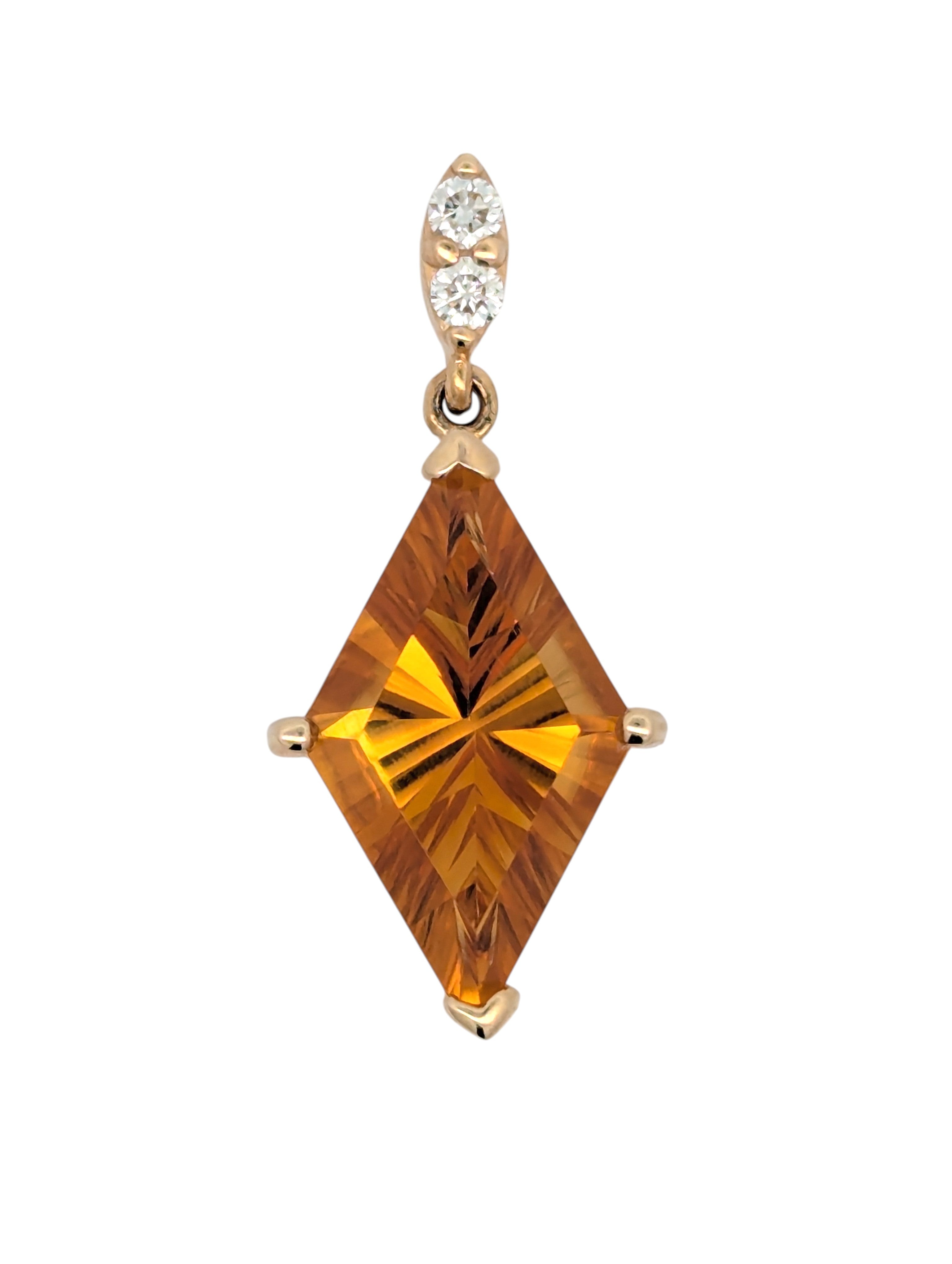 14K Yellow Gold Pendant with Fantasy Cut Citrine and Diamonds