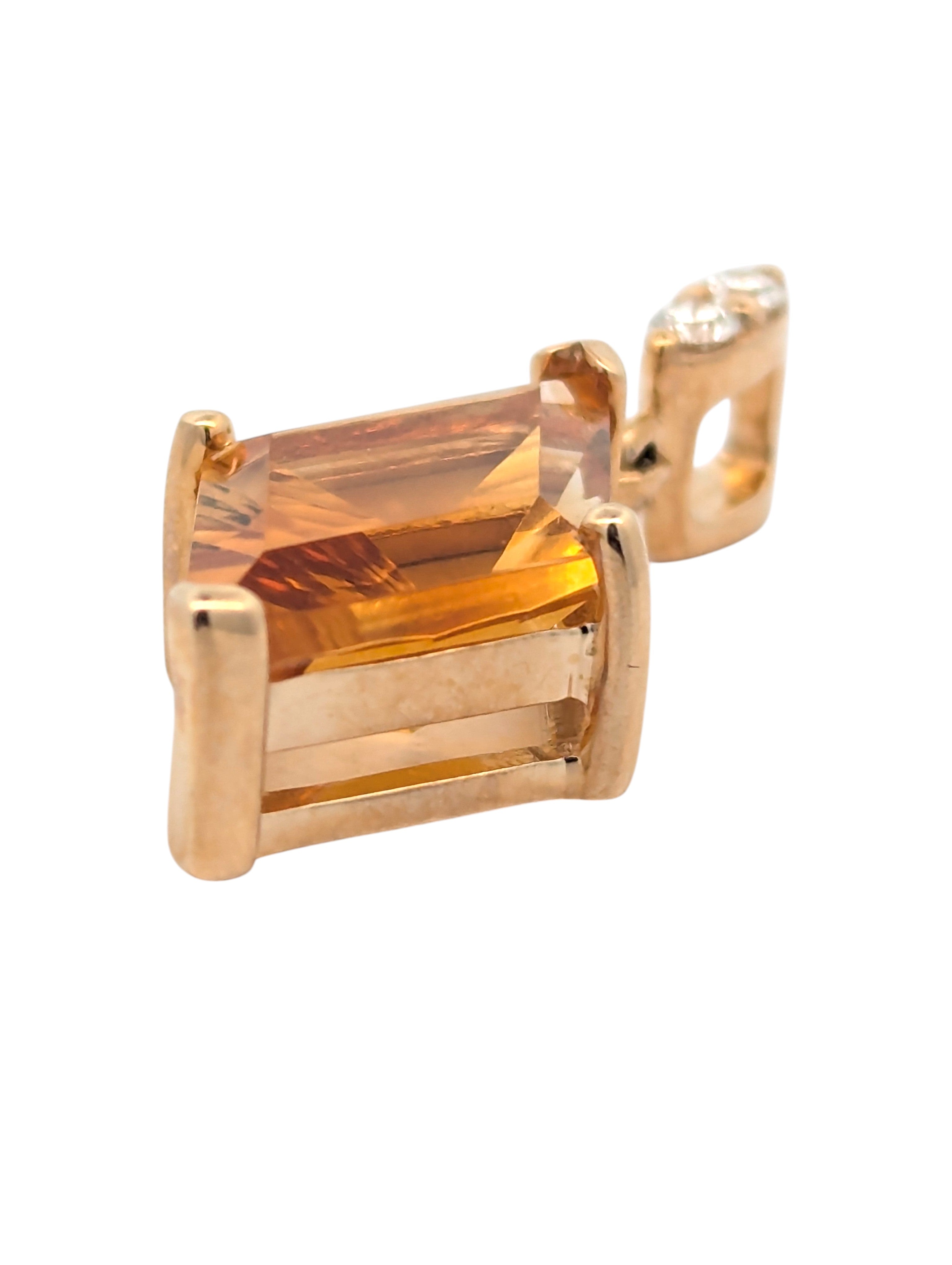 14K Yellow Gold Pendant with Fantasy Cut Citrine and Diamonds