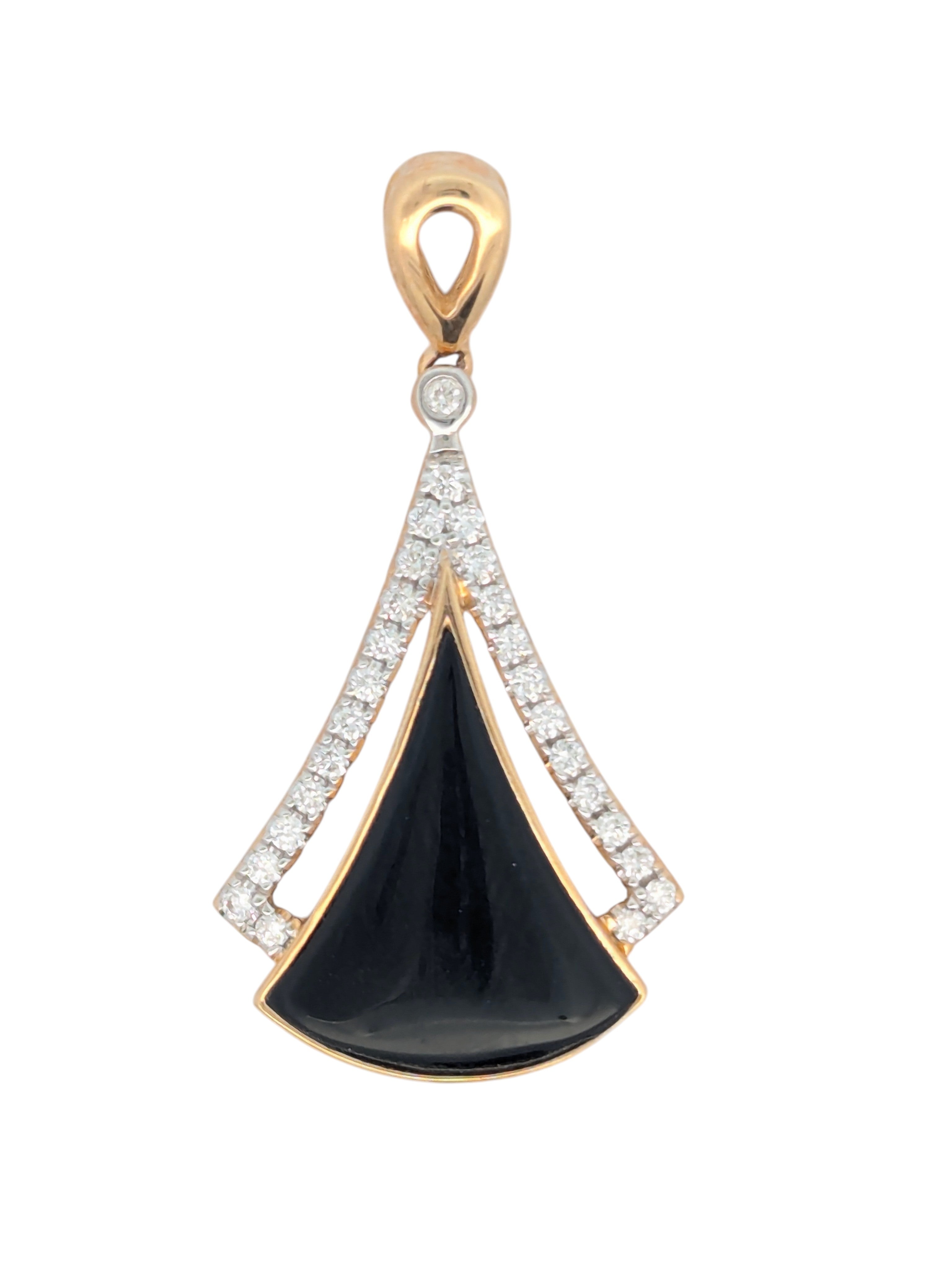 14K Yellow Gold and Onyx Fan Pendant