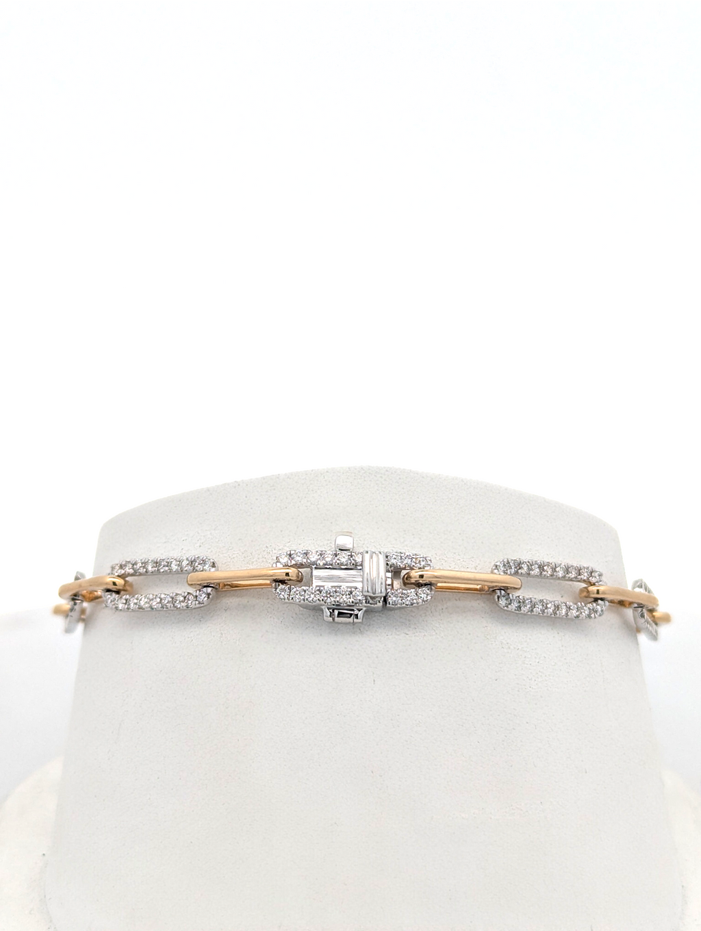 14K Yellow and White Gold Diamond Paperclip Tennis Bracelet