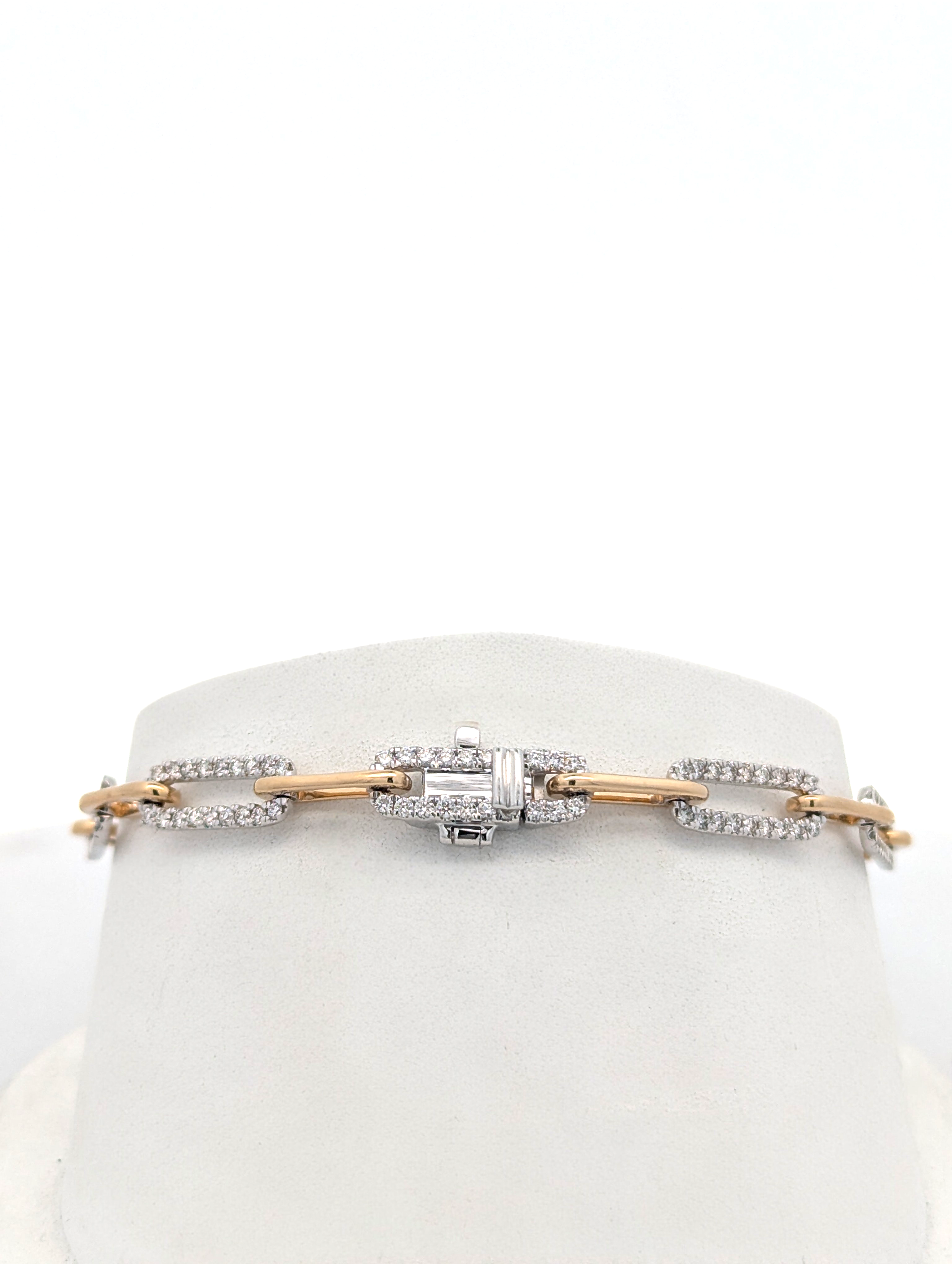 14K Yellow and White Gold Diamond Paperclip Tennis Bracelet