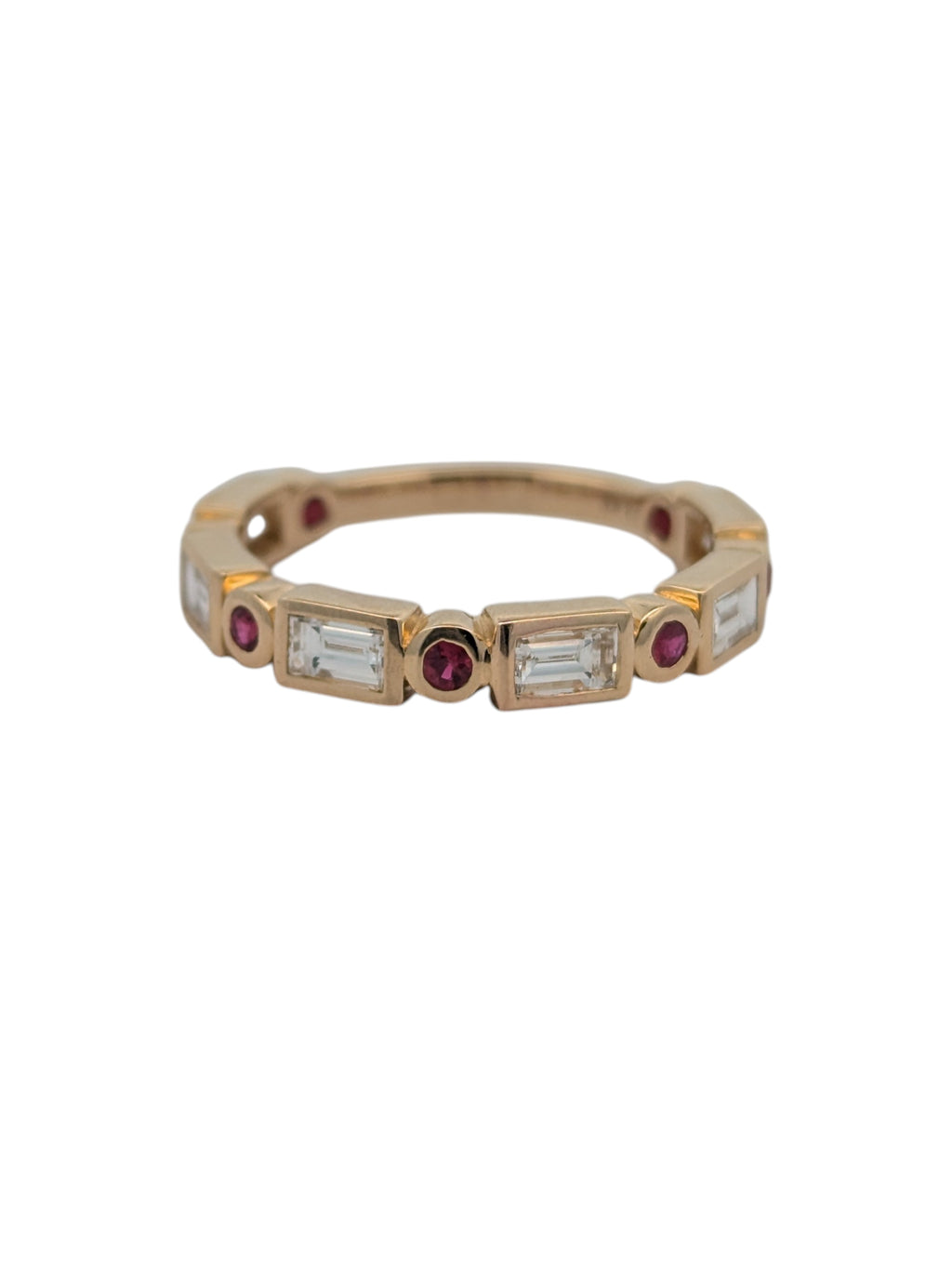 14K Yellow Gold Bezel Set Diamond and Ruby Band
