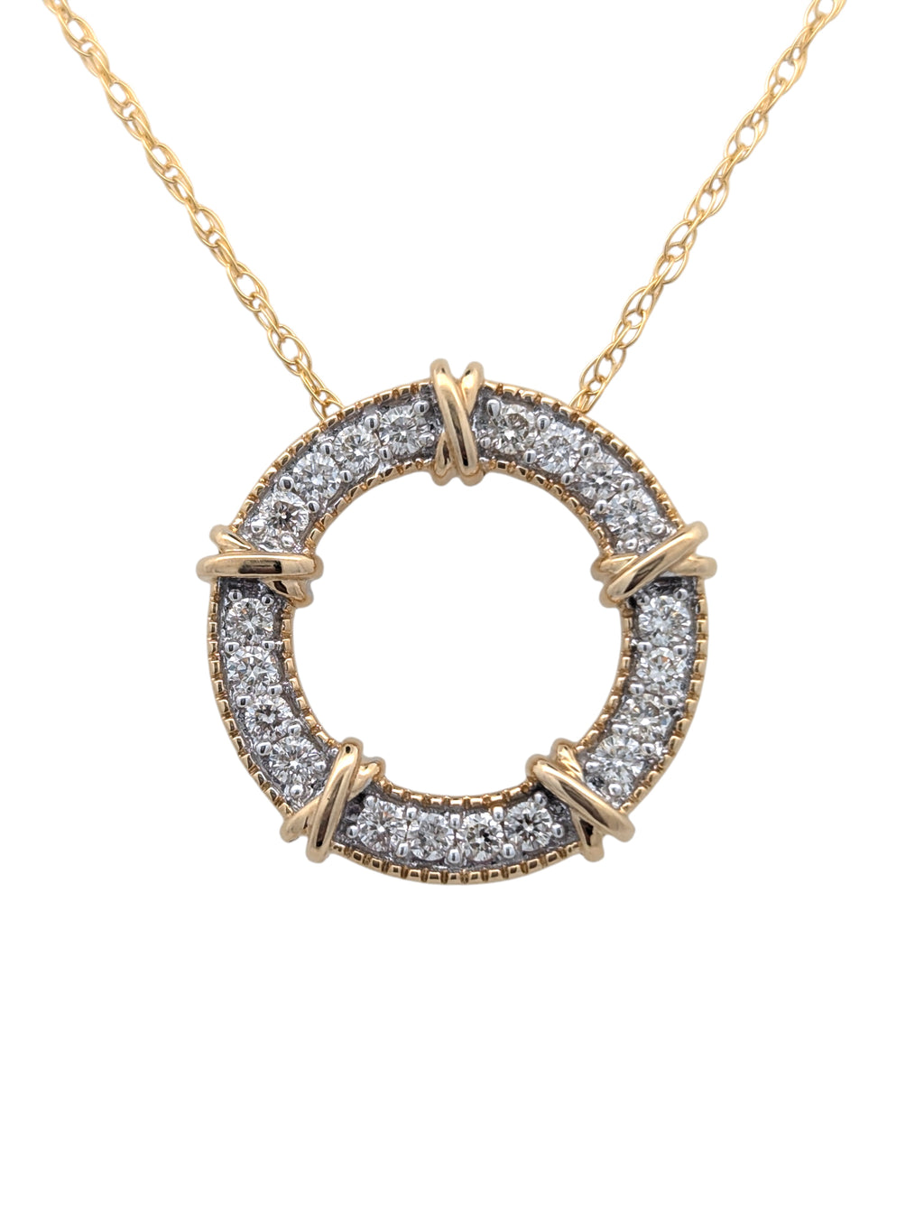 14K Two Tone Circle Pendant
