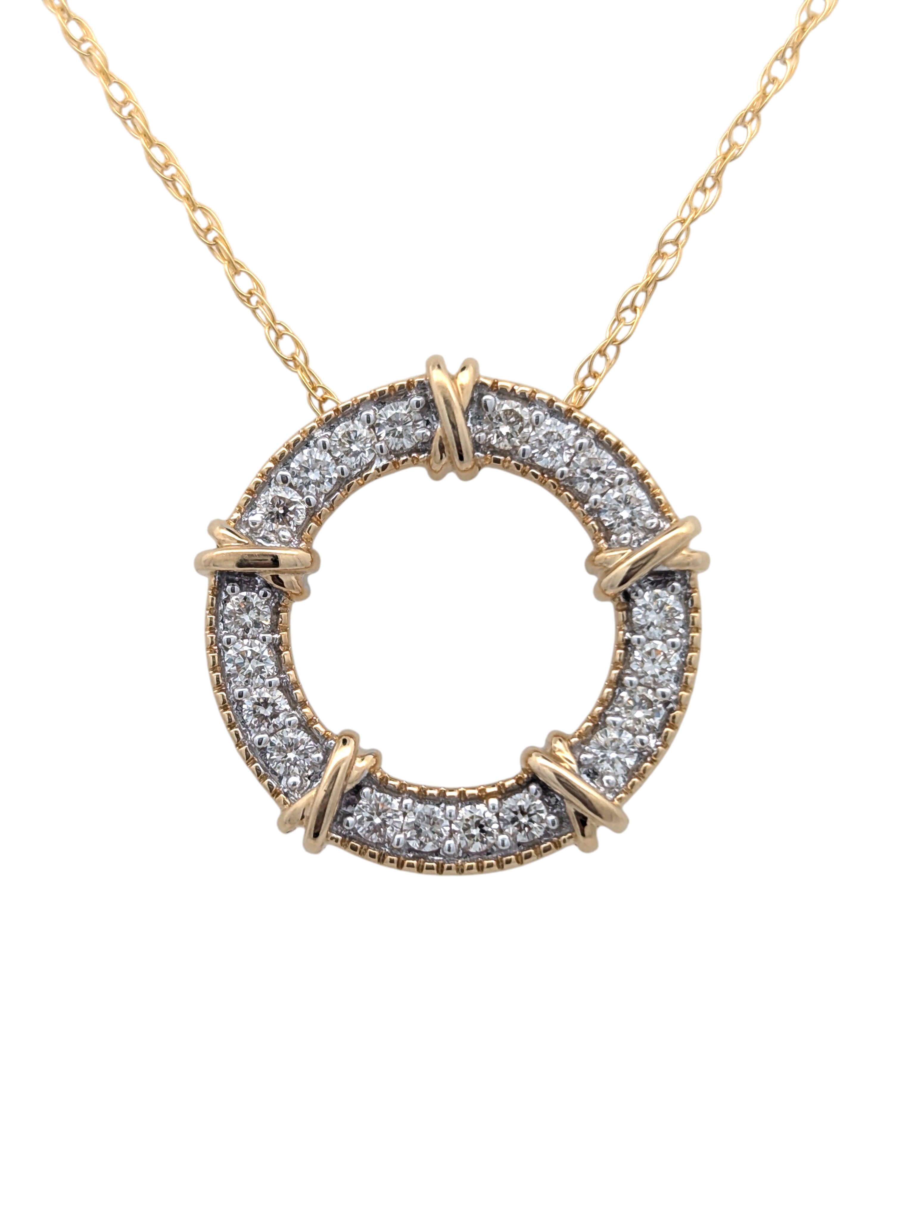 14K Two Tone Circle Pendant