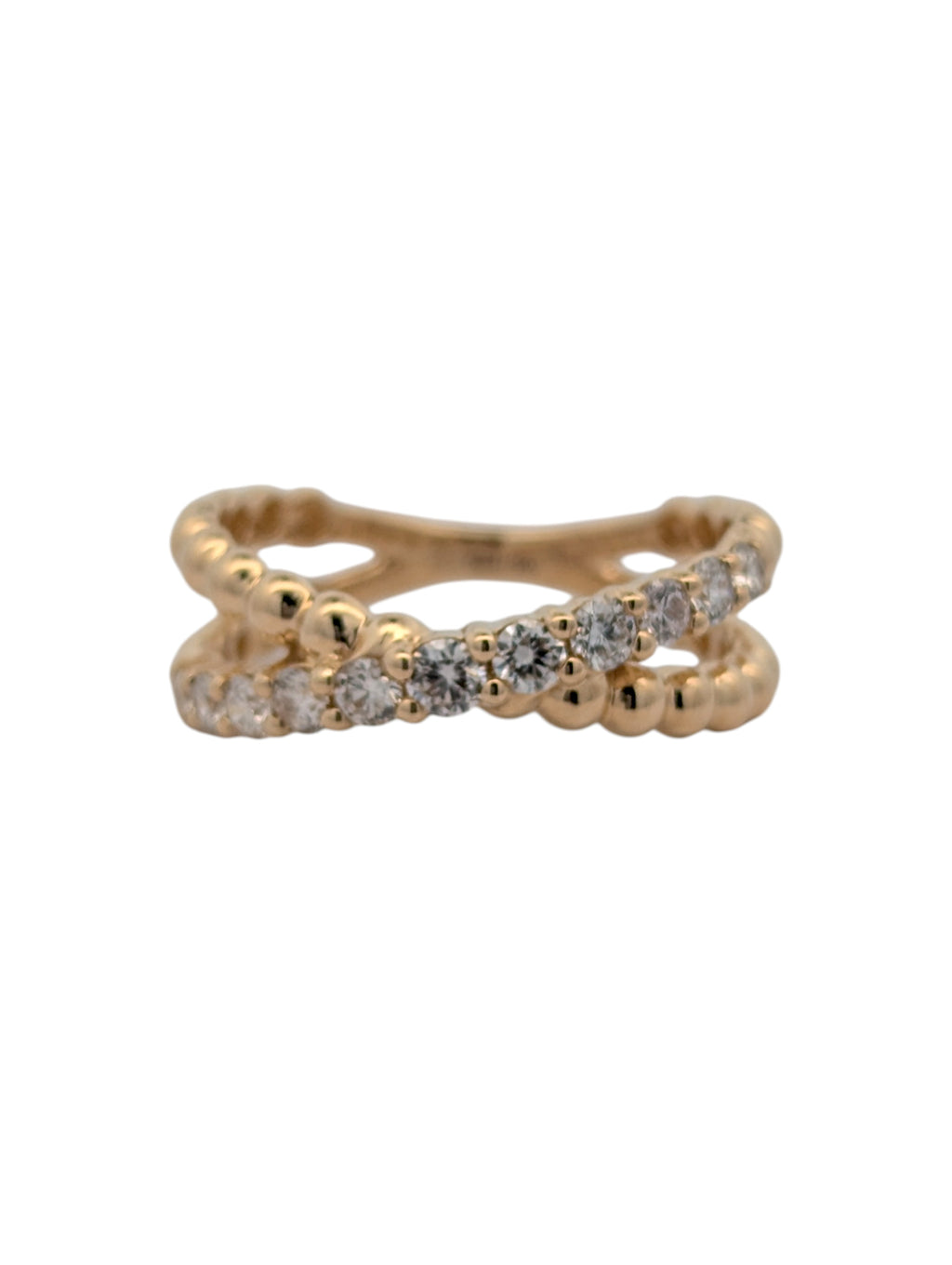 14K Yellow Gold Beaded Criss-Cross Ring