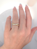 14K Yellow Gold Beaded Criss-Cross Ring
