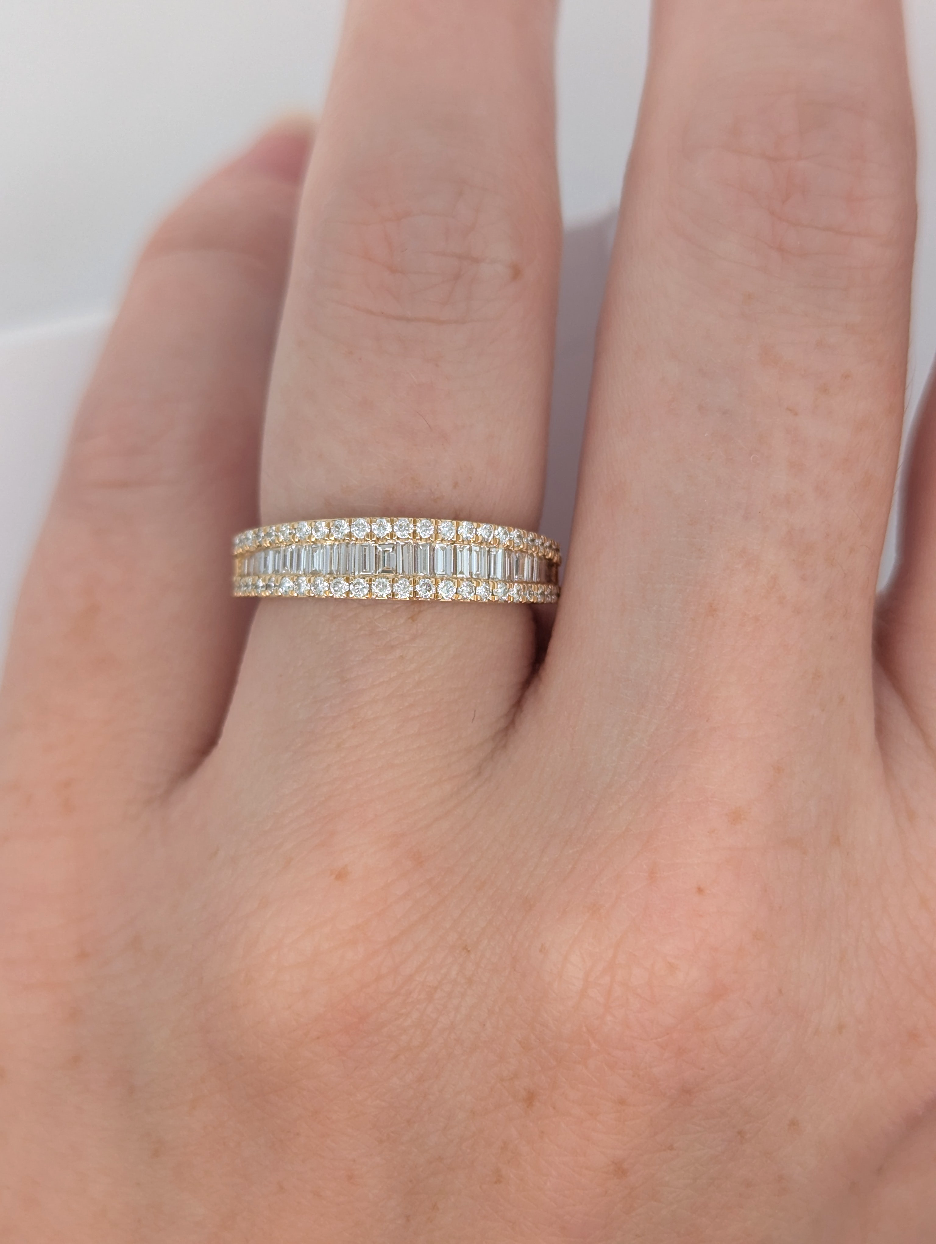 14K Yellow Gold Round and Baguette Diamond Band