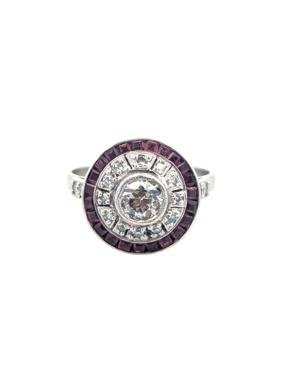Vintage Platinum, Diamond, and Ruby Ring