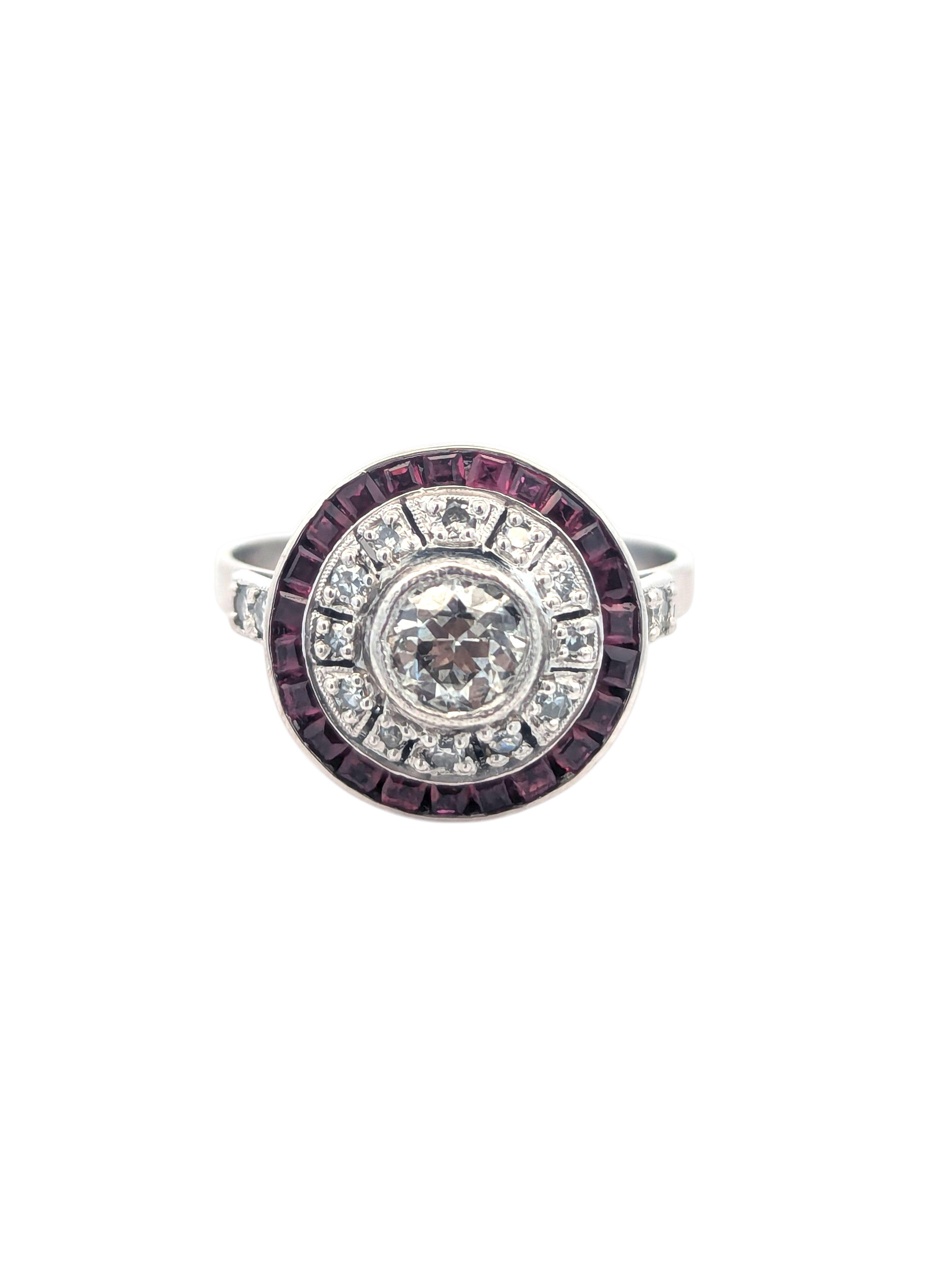 Vintage Platinum, Diamond, and Ruby Ring
