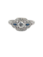 Vintage 14K White Gold, Diamond, and Sapphire Ring