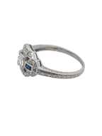 Vintage 14K White Gold, Diamond, and Sapphire Ring