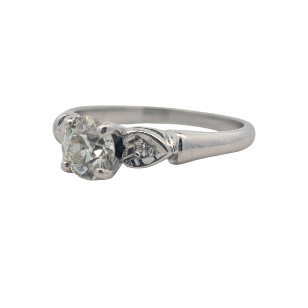 Vintage White Gold Ring with Heart Accents