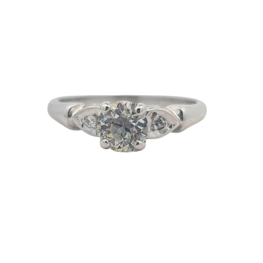 Vintage White Gold Ring with Heart Accents