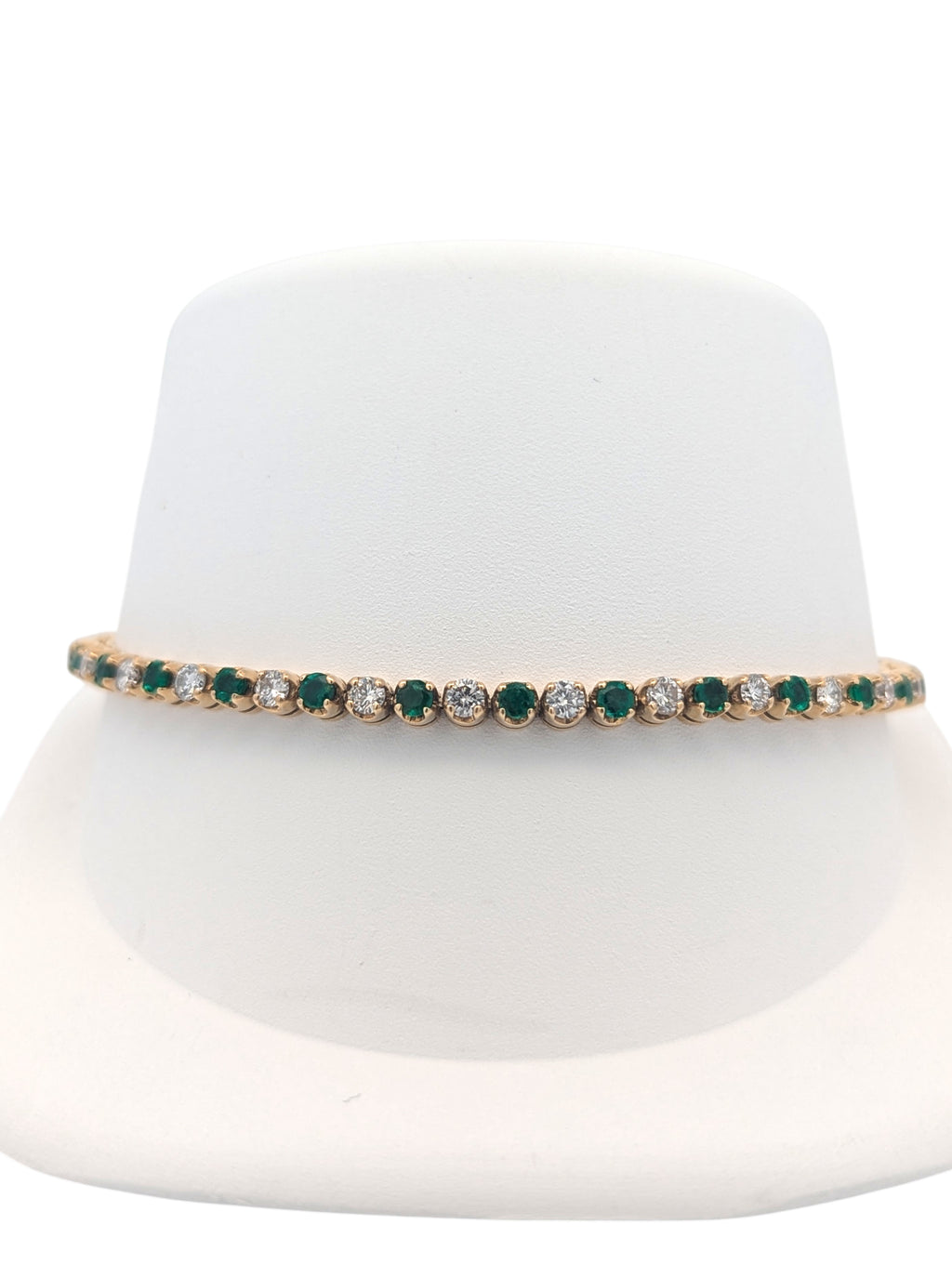 Vintage 18K Yellow Gold Diamond and Emerald Tennis Bracelet