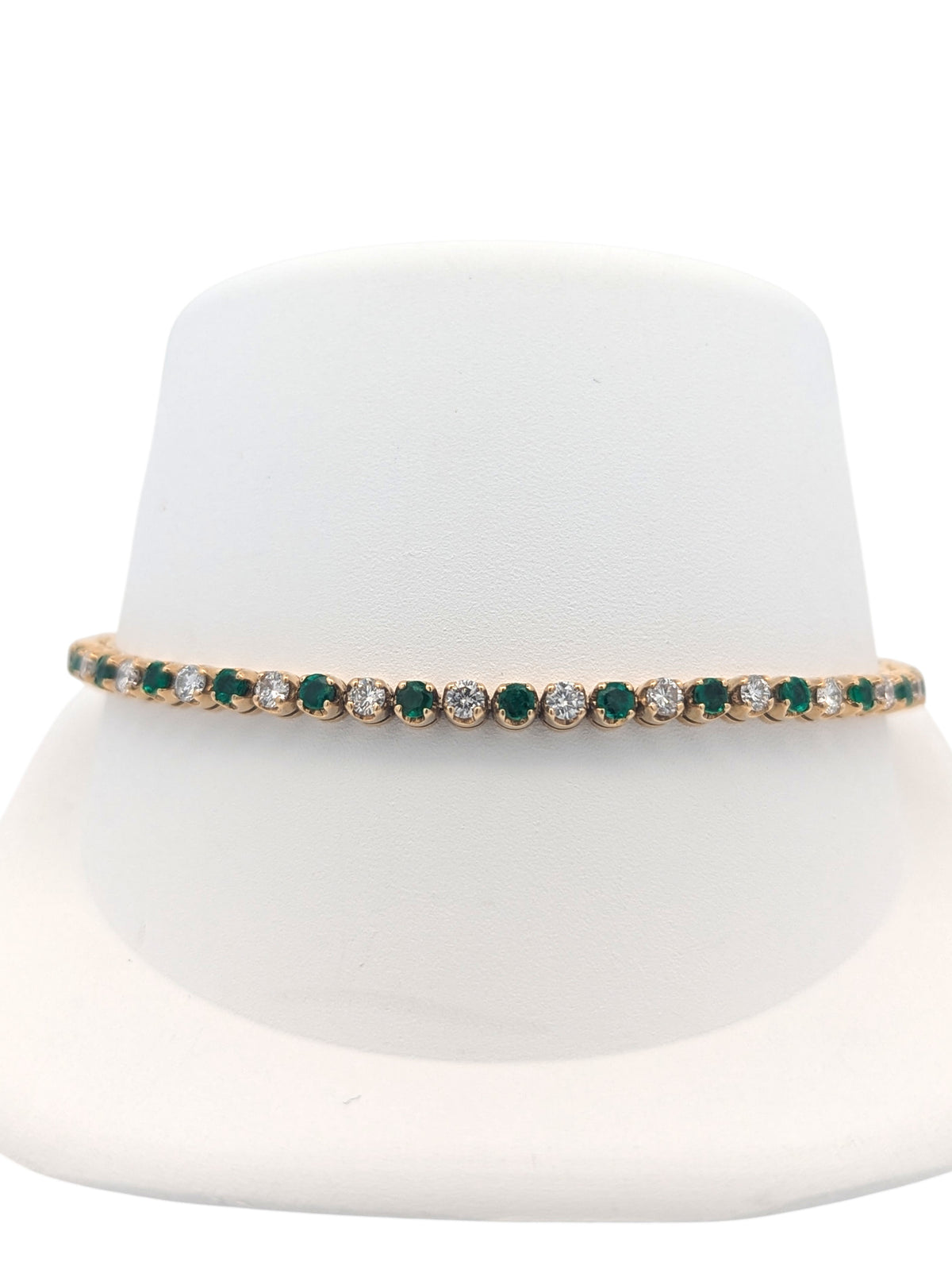 Vintage 18K Yellow Gold Diamond and Emerald Tennis Bracelet