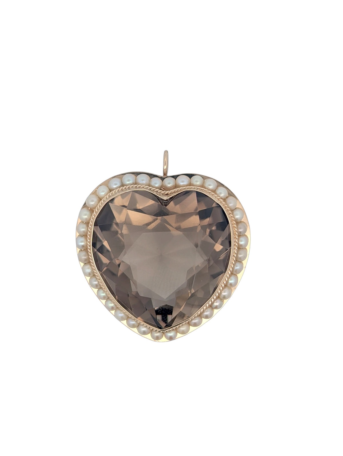 Vintage 14K Yellow Gold, Pearl, and Smokey Quartz Heart
