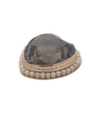 Vintage 14K Yellow Gold, Pearl, and Smokey Quartz Heart