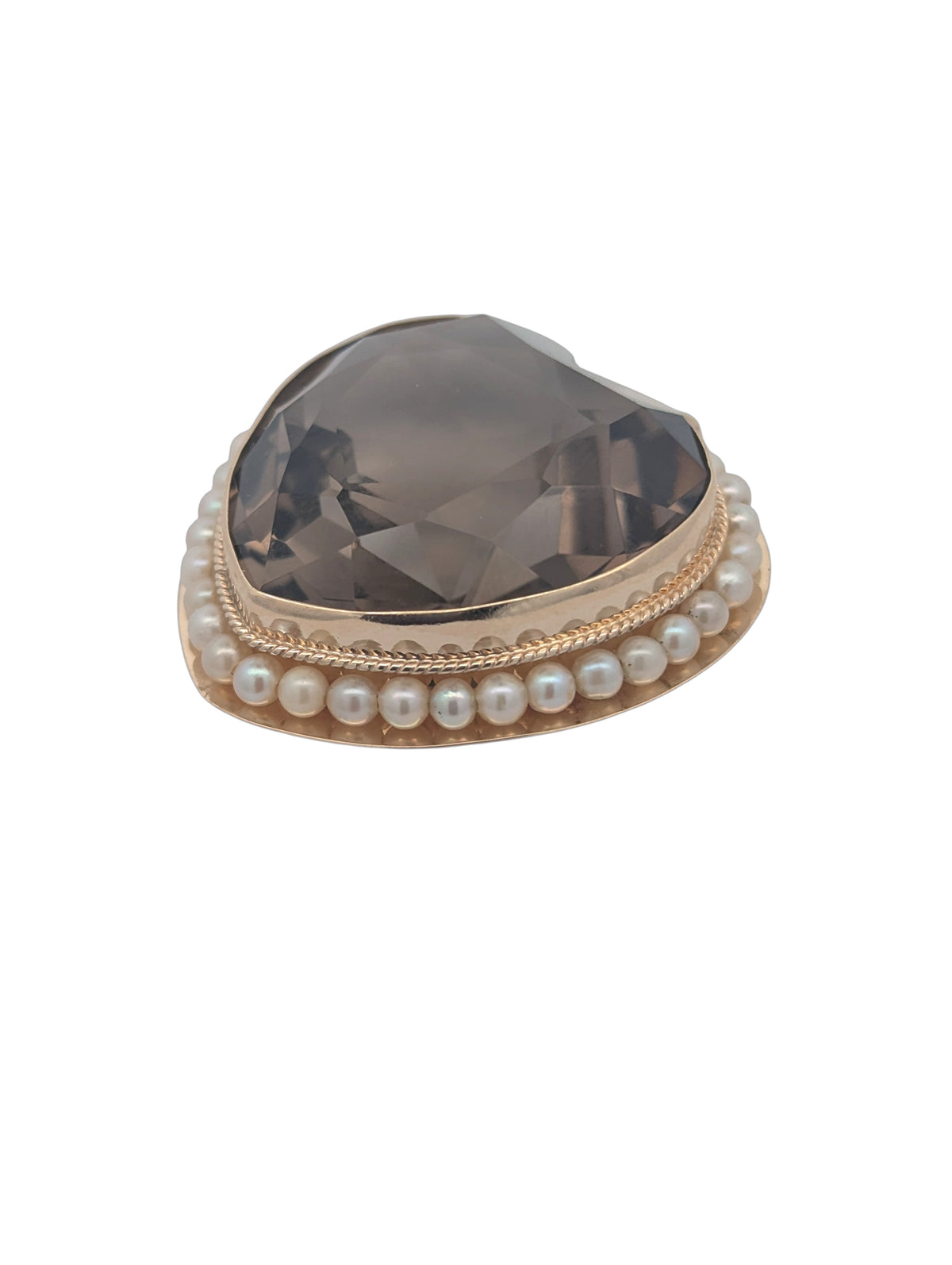 Vintage 14K Yellow Gold, Pearl, and Smokey Quartz Heart