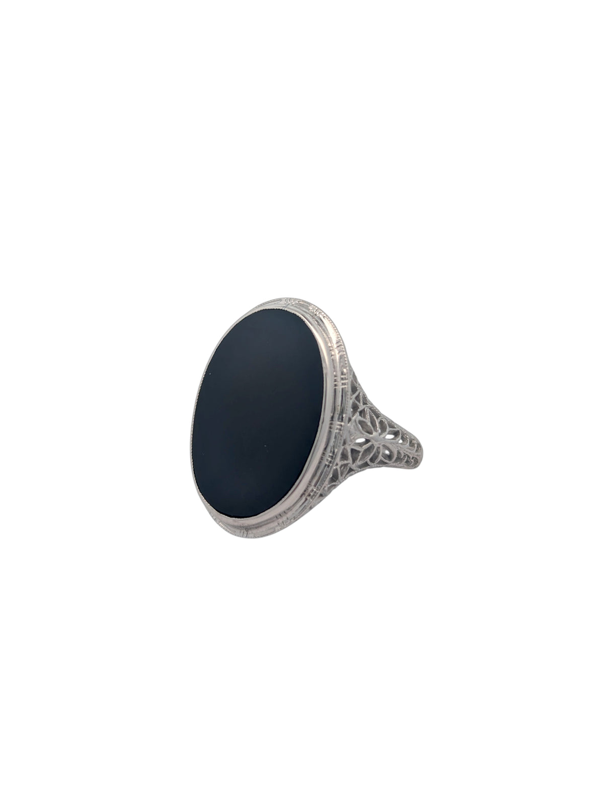 Vintage 14K White Gold Onyx Signet Ring