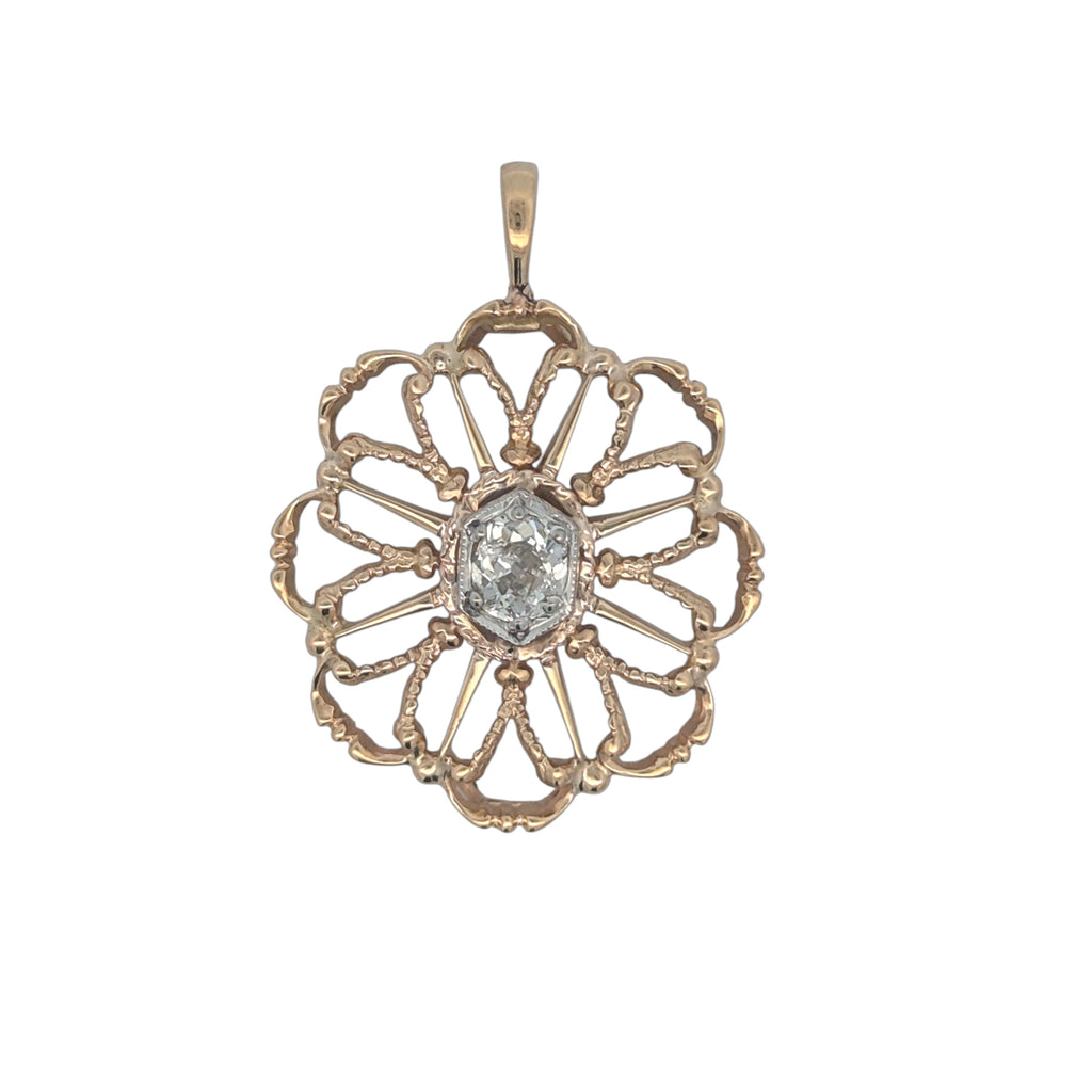 Vintage Floral Pendant with Old Mine Diamond