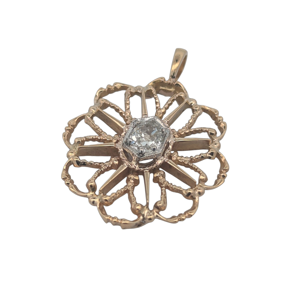 Vintage Floral Pendant with Old Mine Diamond