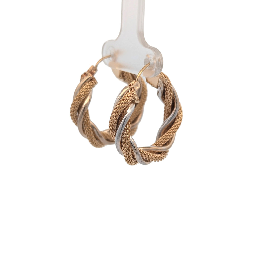 Vintage Two Tone Twist Hoop Earrings