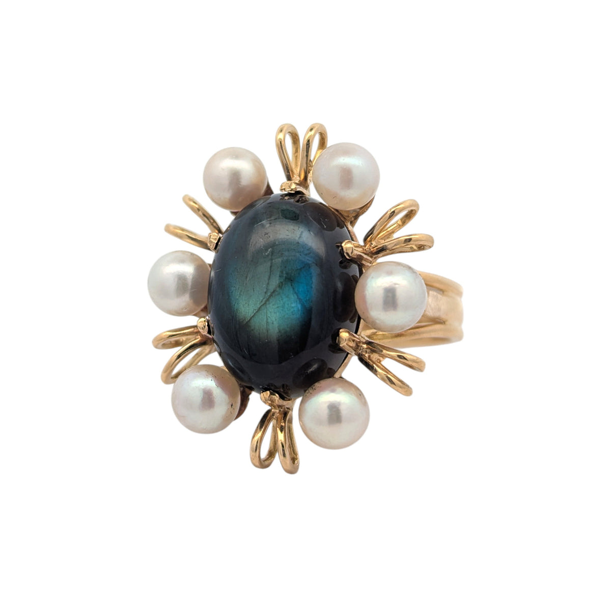 Vintage Labradorite and Pearl Ring