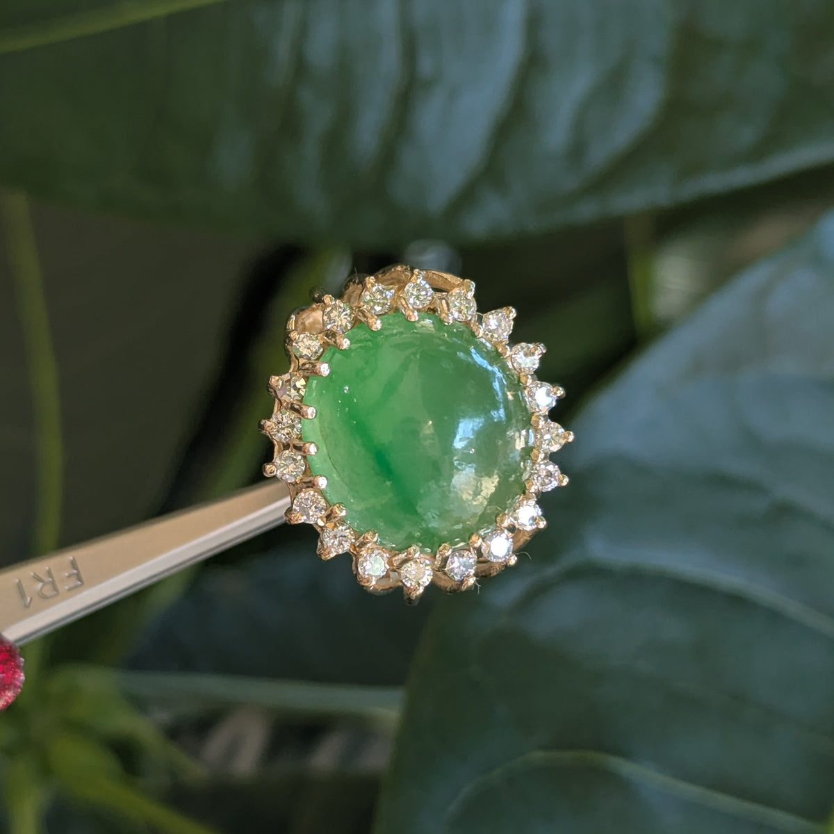 Vintage Jade and Diamond Cocktail Ring