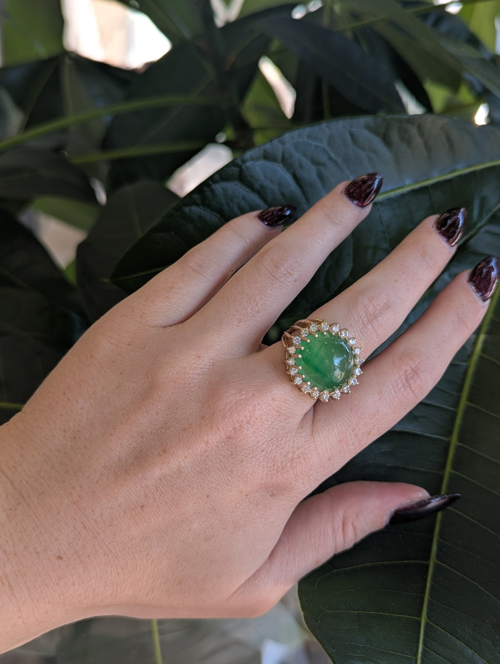 Vintage Jade and Diamond Cocktail Ring