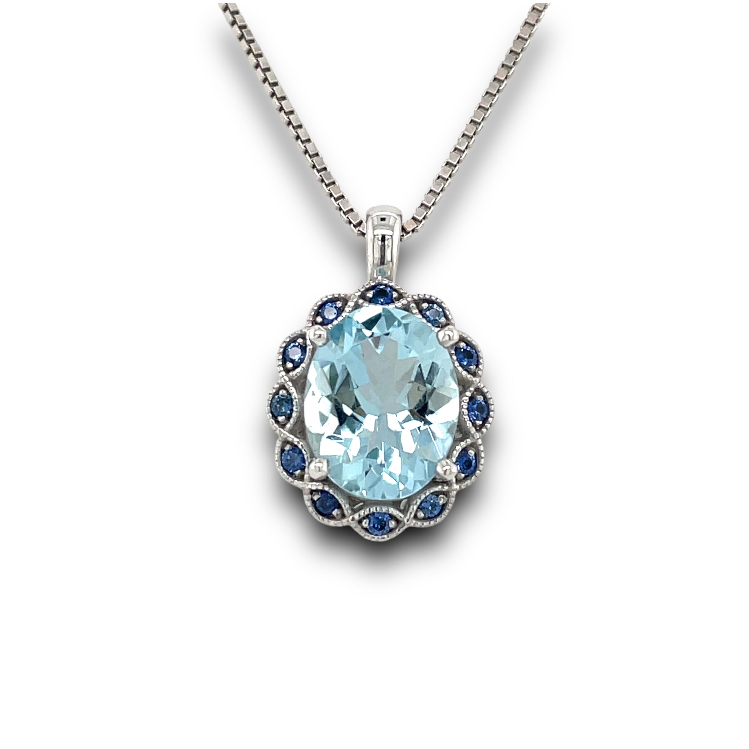 Cascata Aquamarine & Sapphire Necklace in 14k White Gold