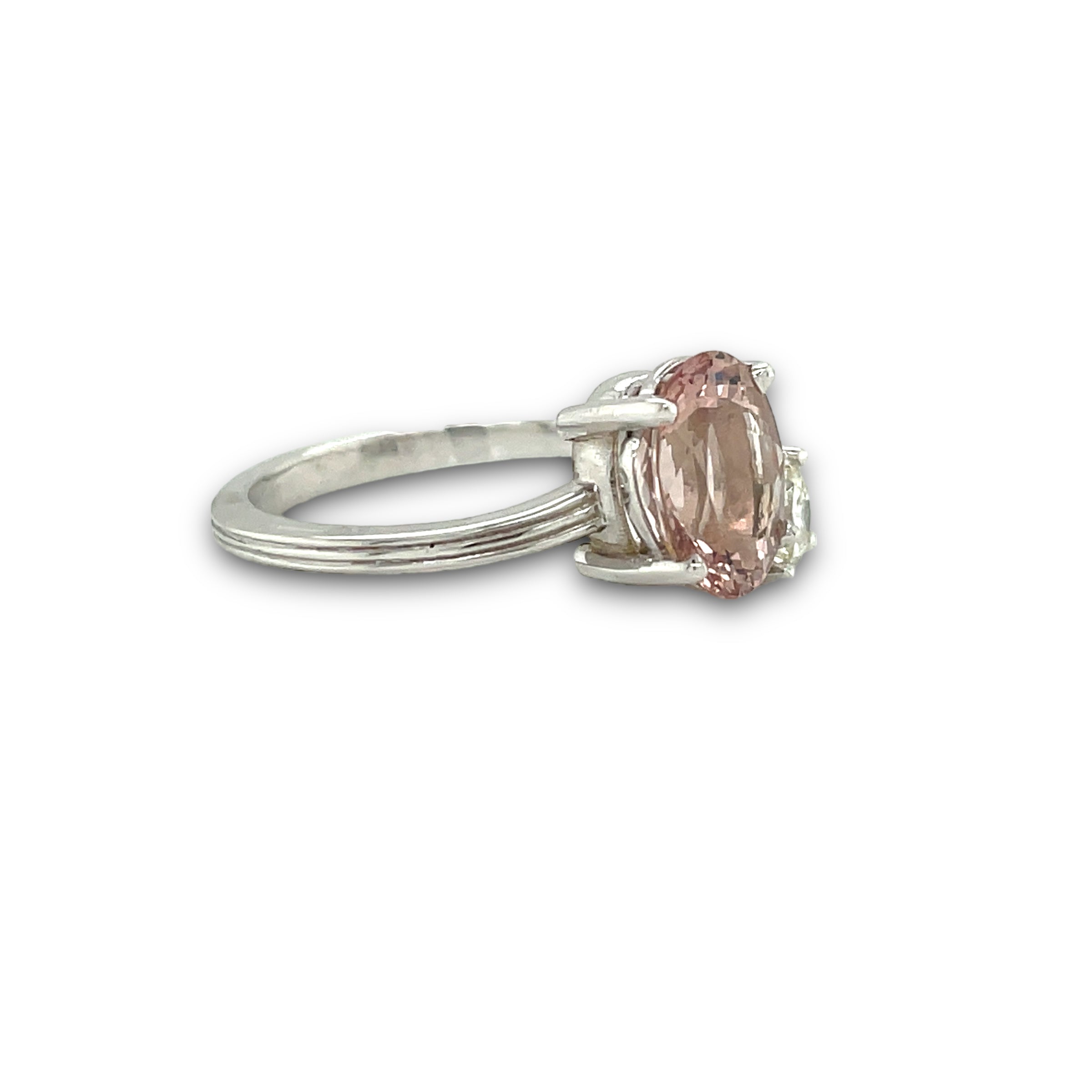 Rosella Ring Oval-Cut Morganite & Diamond in 14k White Gold