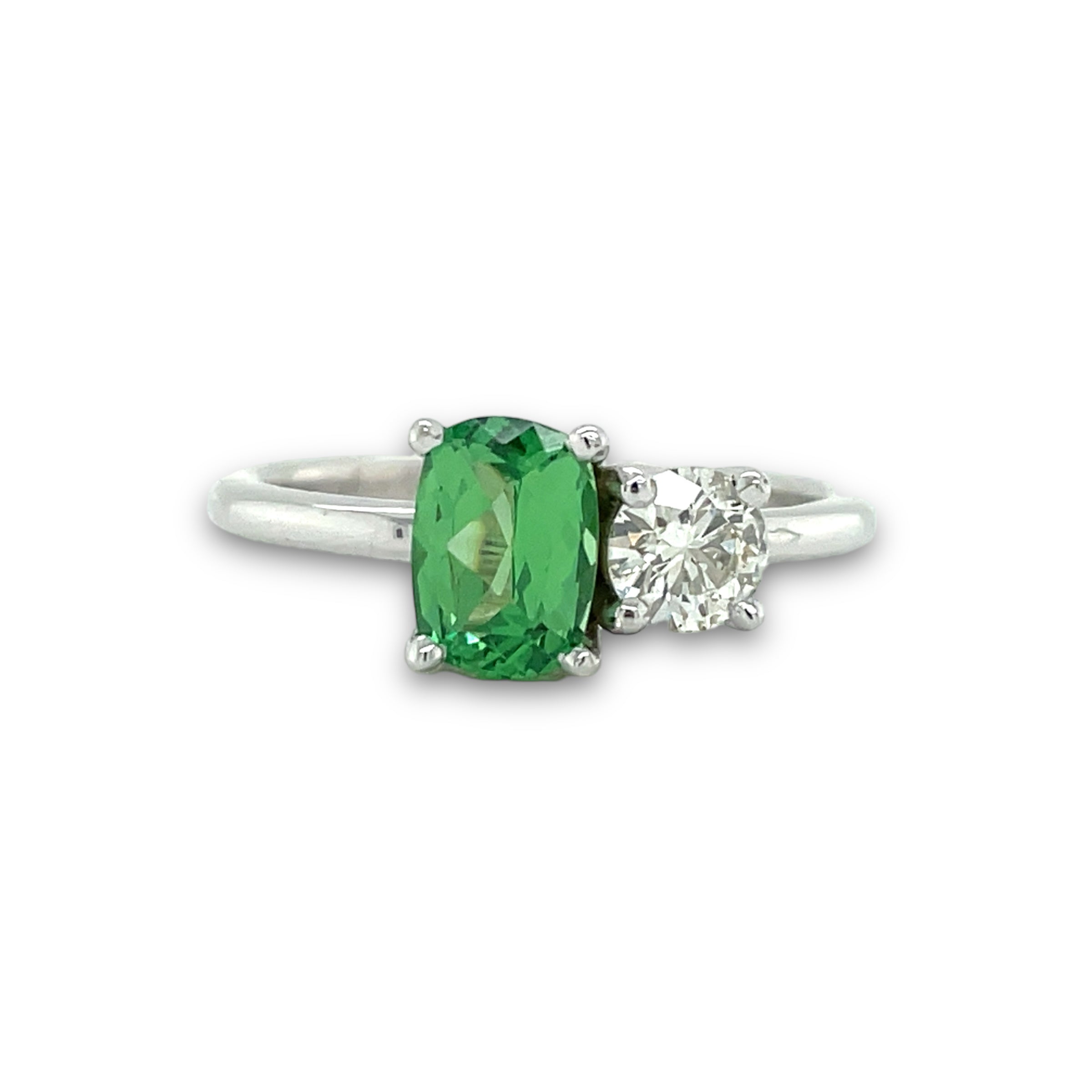 Mint Green Garnet & Diamond Ring  in White Gold