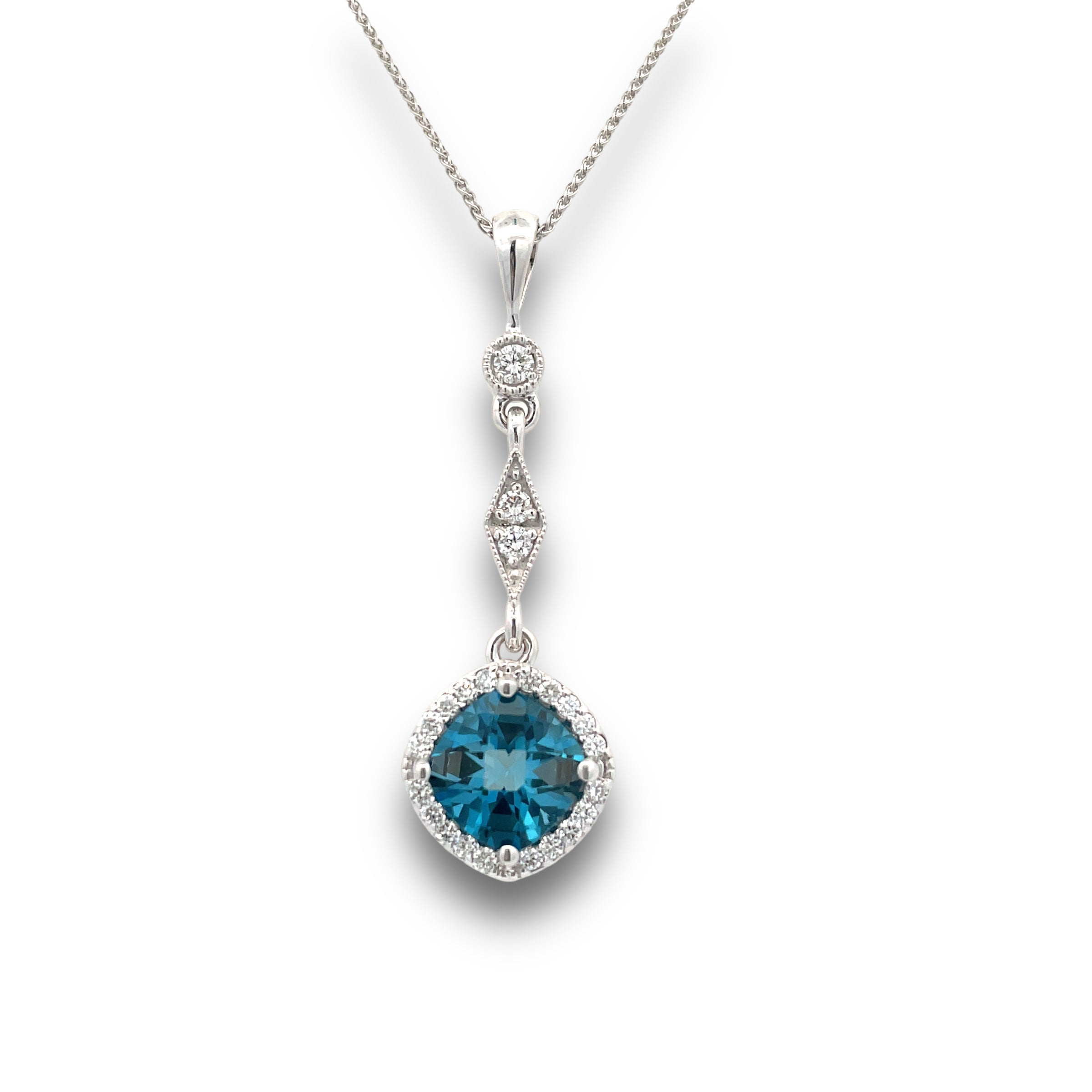 Allegra Necklace Cushion-cut London Blue Topaz & Diamonds in 14k White Gold