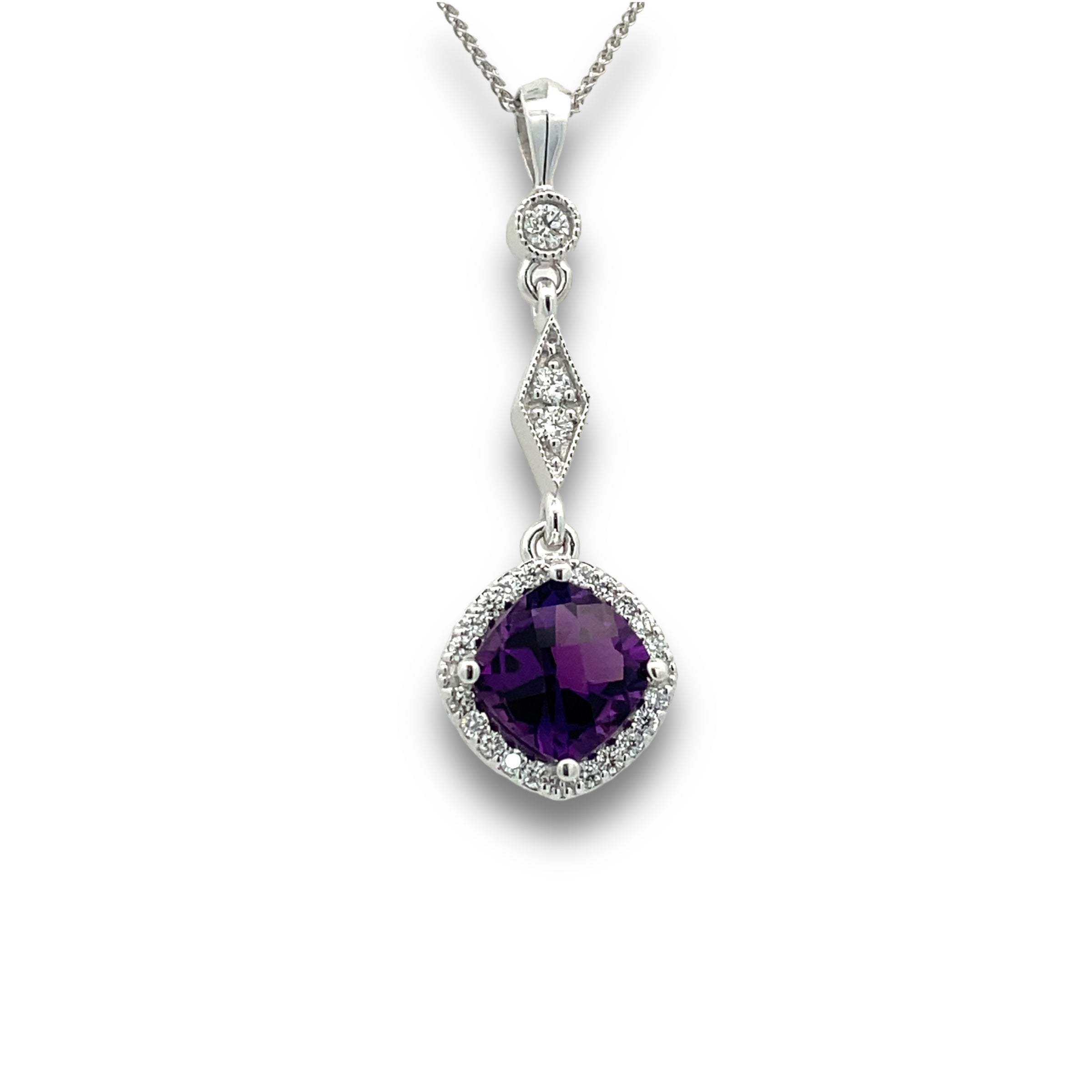 Allegra Necklace 14k White Gold Cushion-cut Amethyst with Diamonds