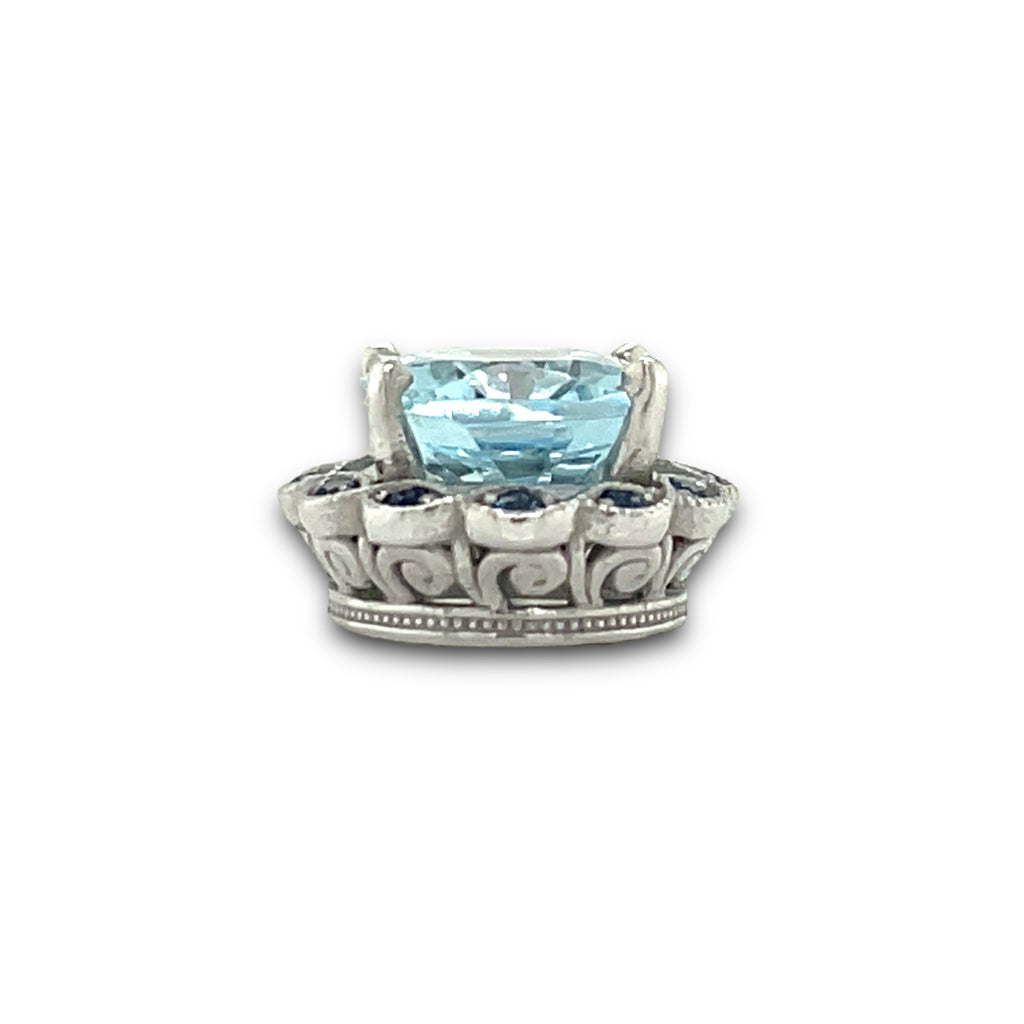 Cascata Aquamarine & Sapphire Necklace in 14k White Gold