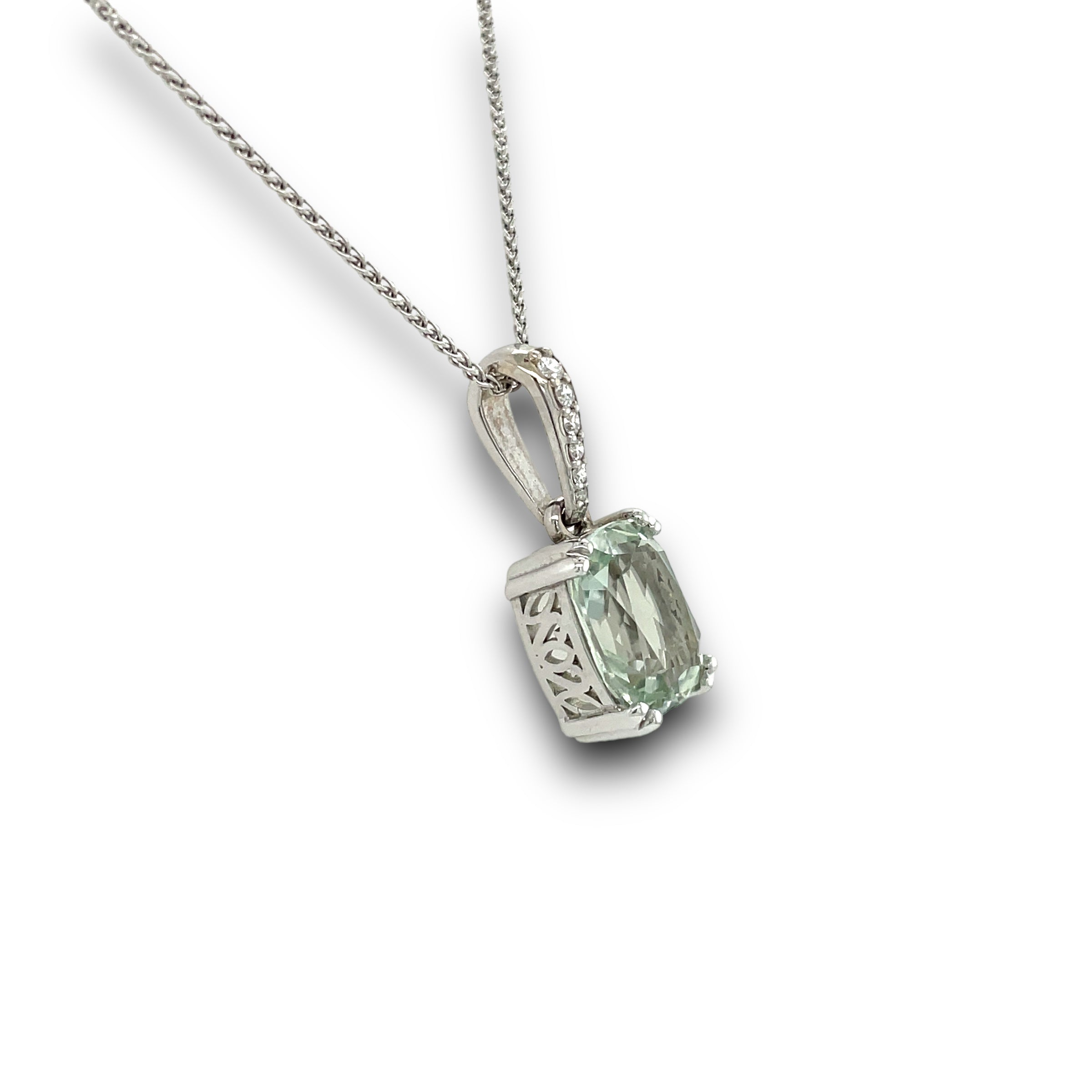 Vari Green Quartz & Diamond Necklace in 14k White Gold