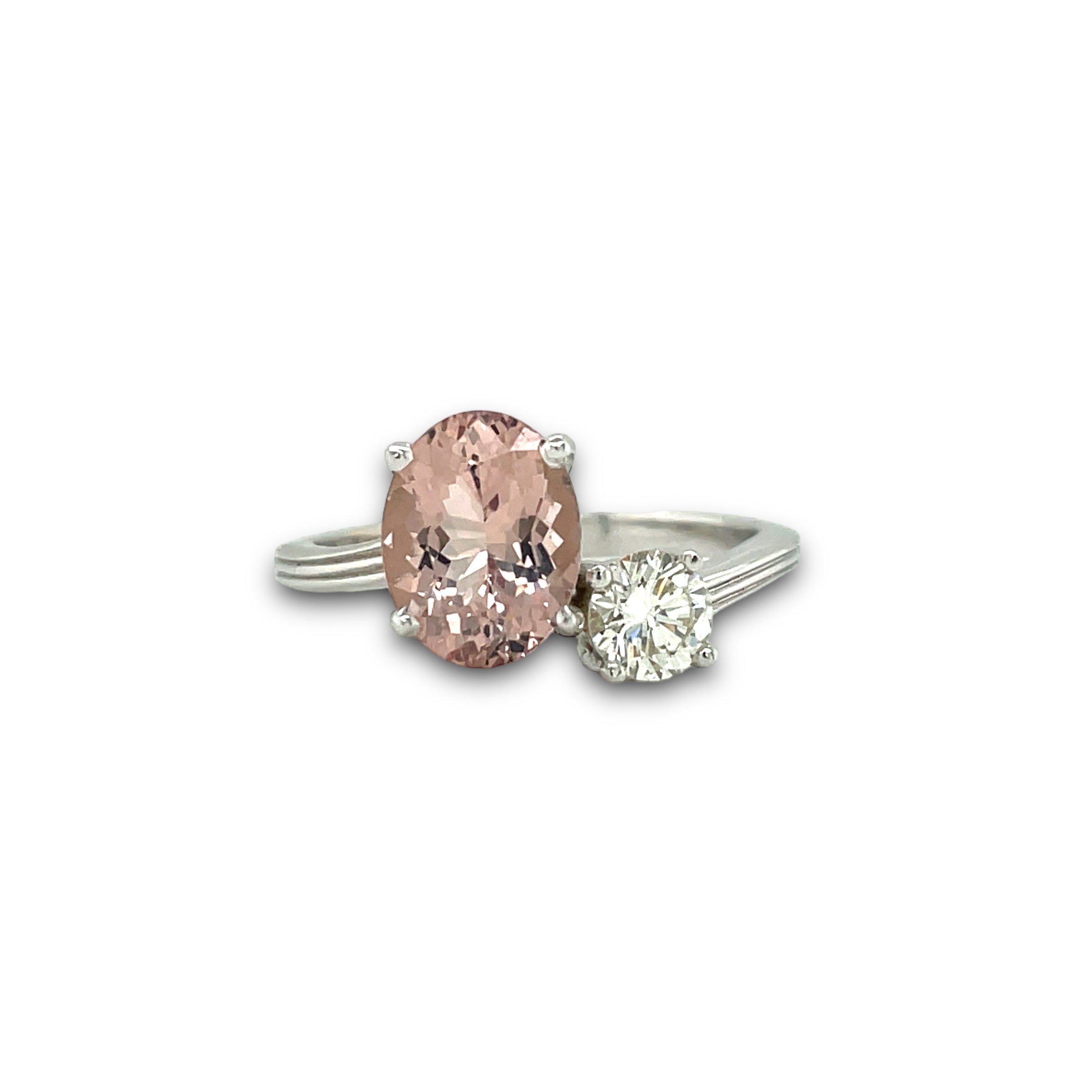 Rosella Ring Oval-Cut Morganite & Diamond in 14k White Gold