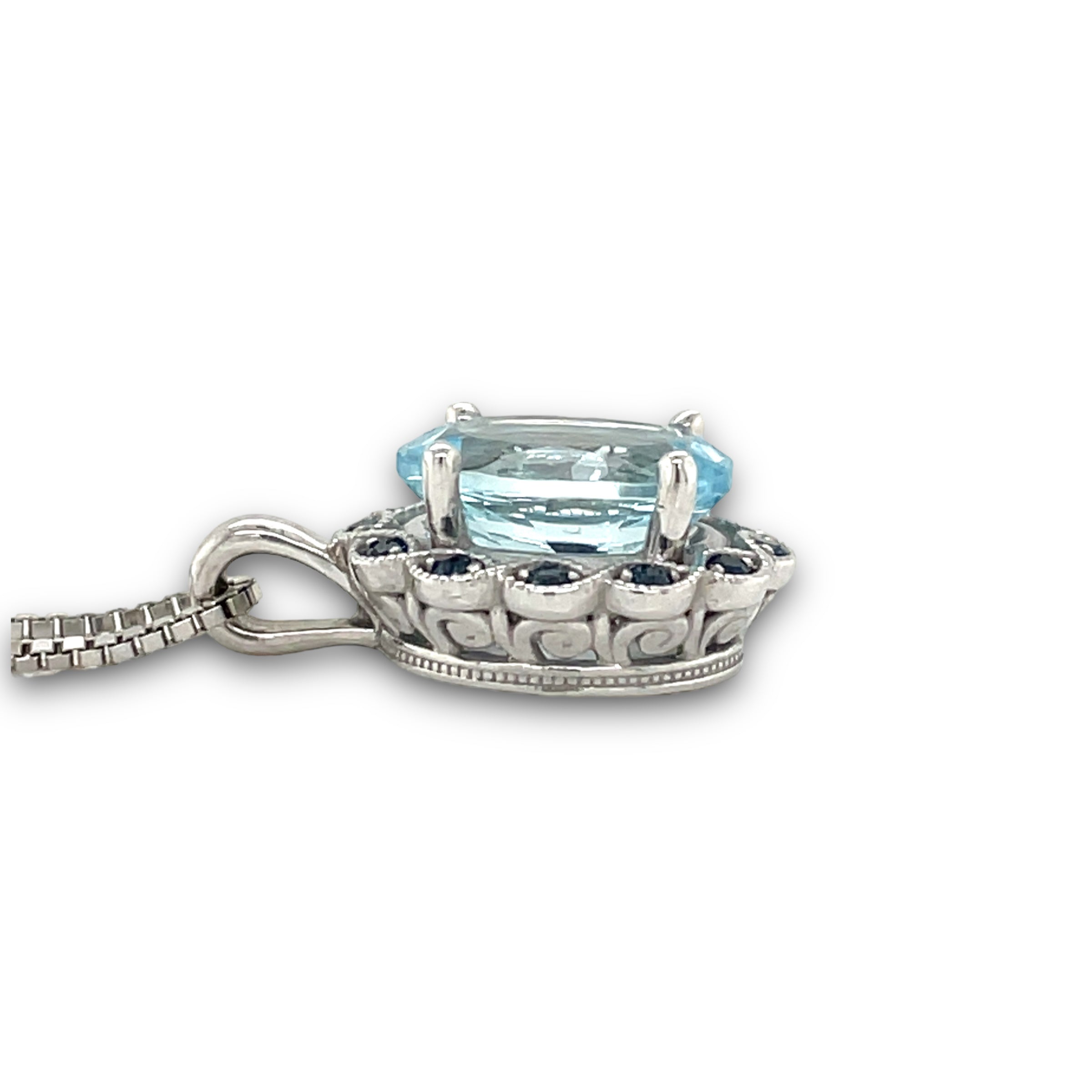 Cascata Aquamarine & Sapphire Necklace in 14k White Gold