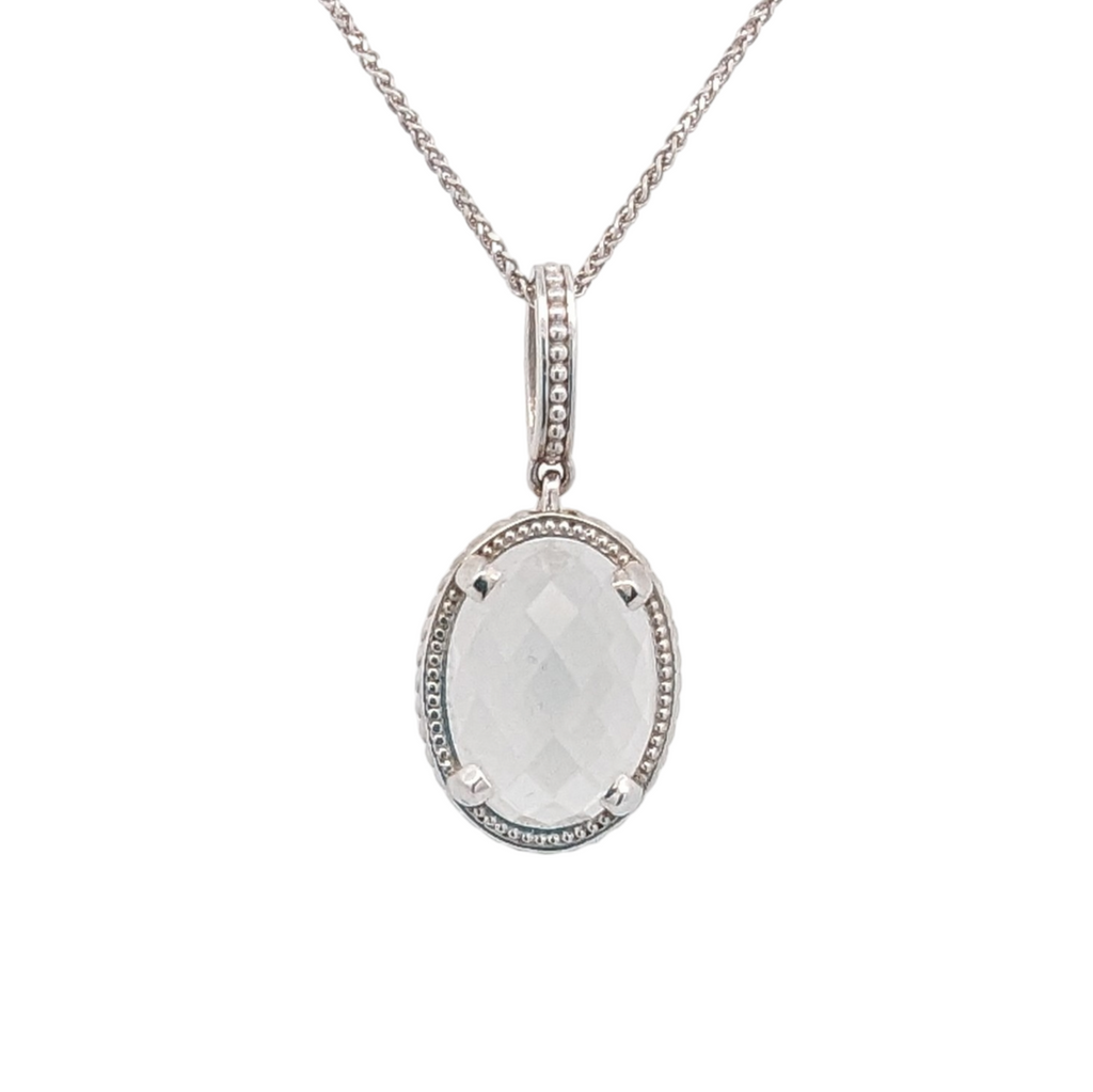 14K White Gold and Clear Quartz Pendant