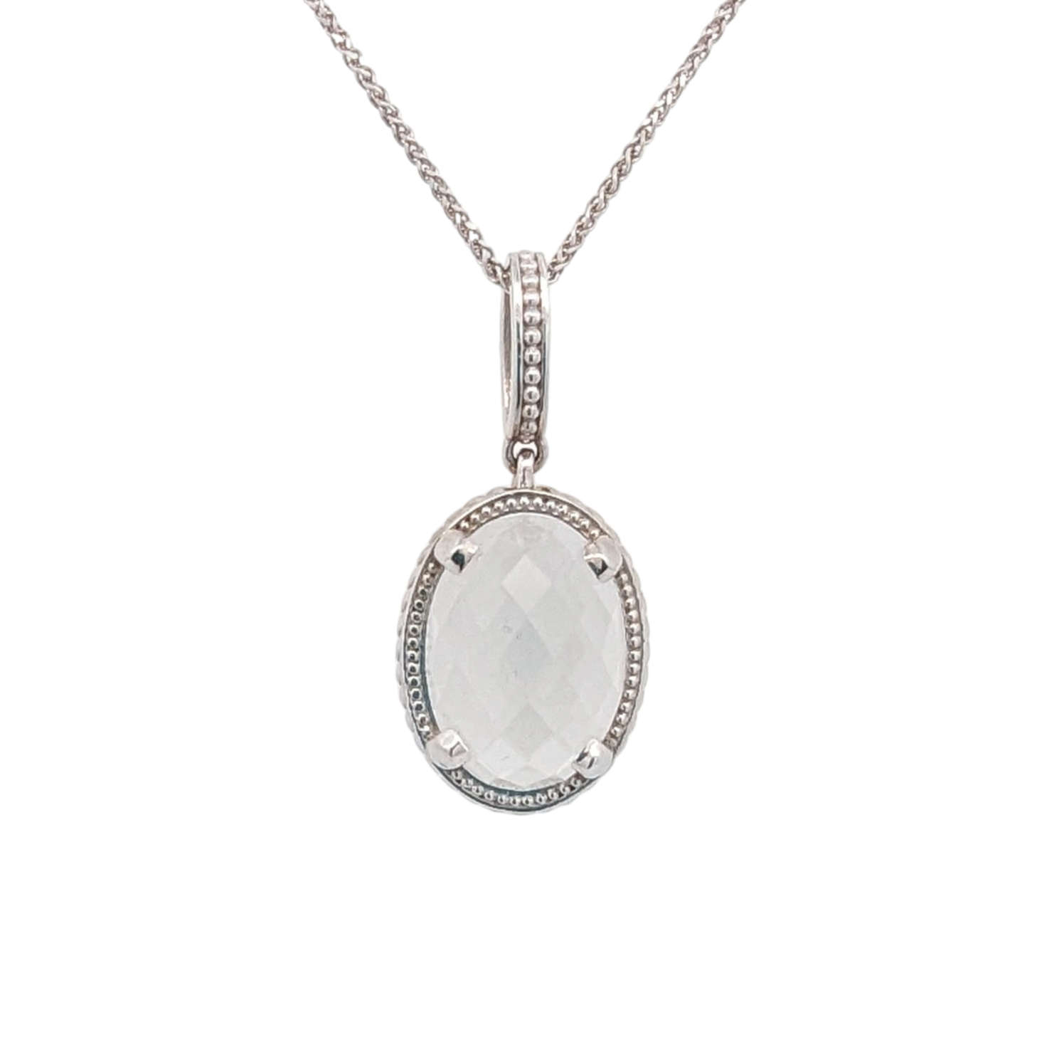 14K White Gold and Clear Quartz Pendant