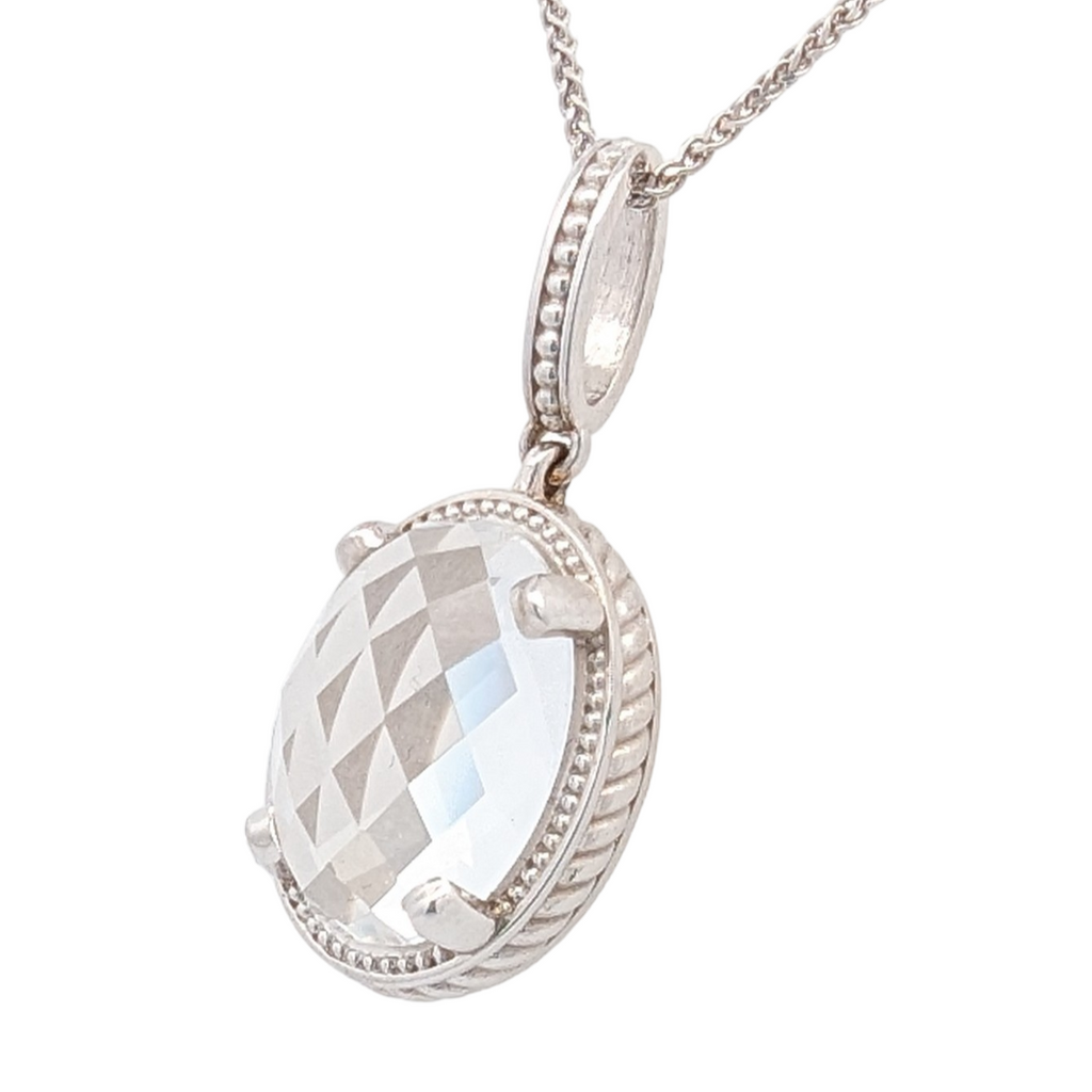 14K White Gold and Clear Quartz Pendant
