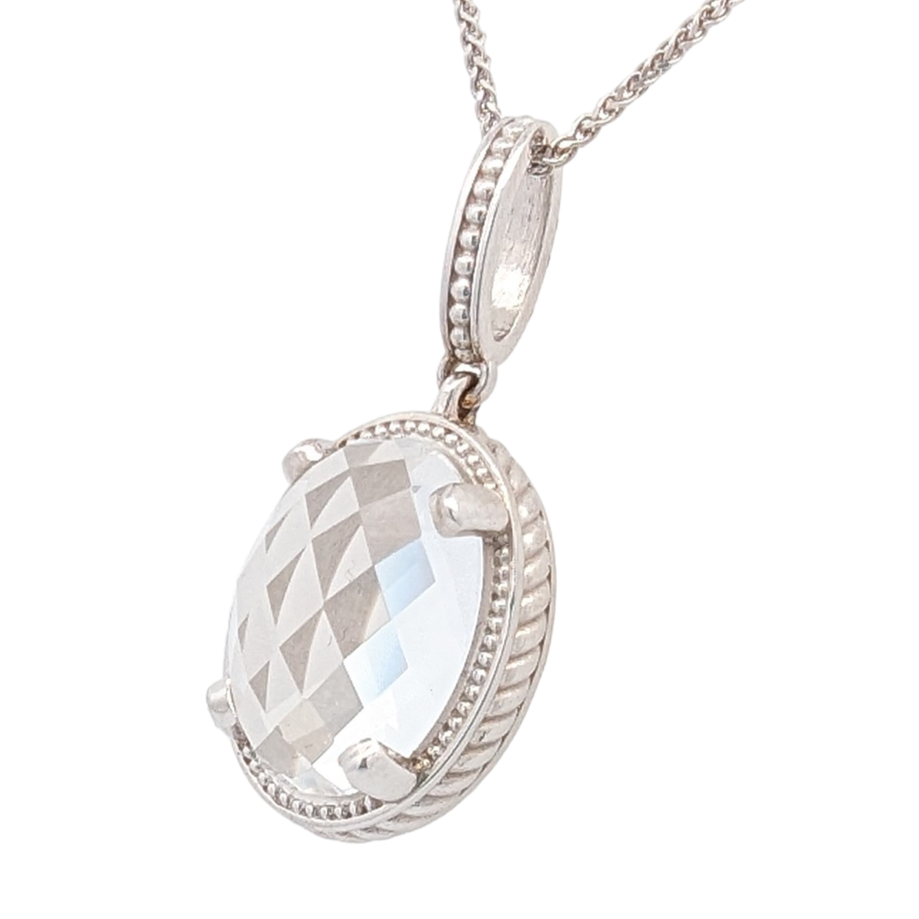 14K White Gold and Clear Quartz Pendant