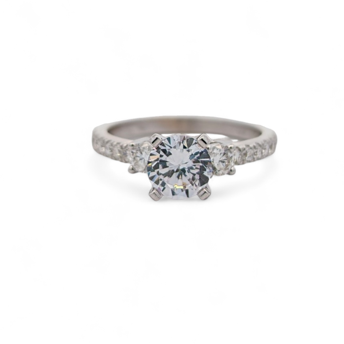 14K White Gold Three-Stone Engagement Ring Semi-Mount