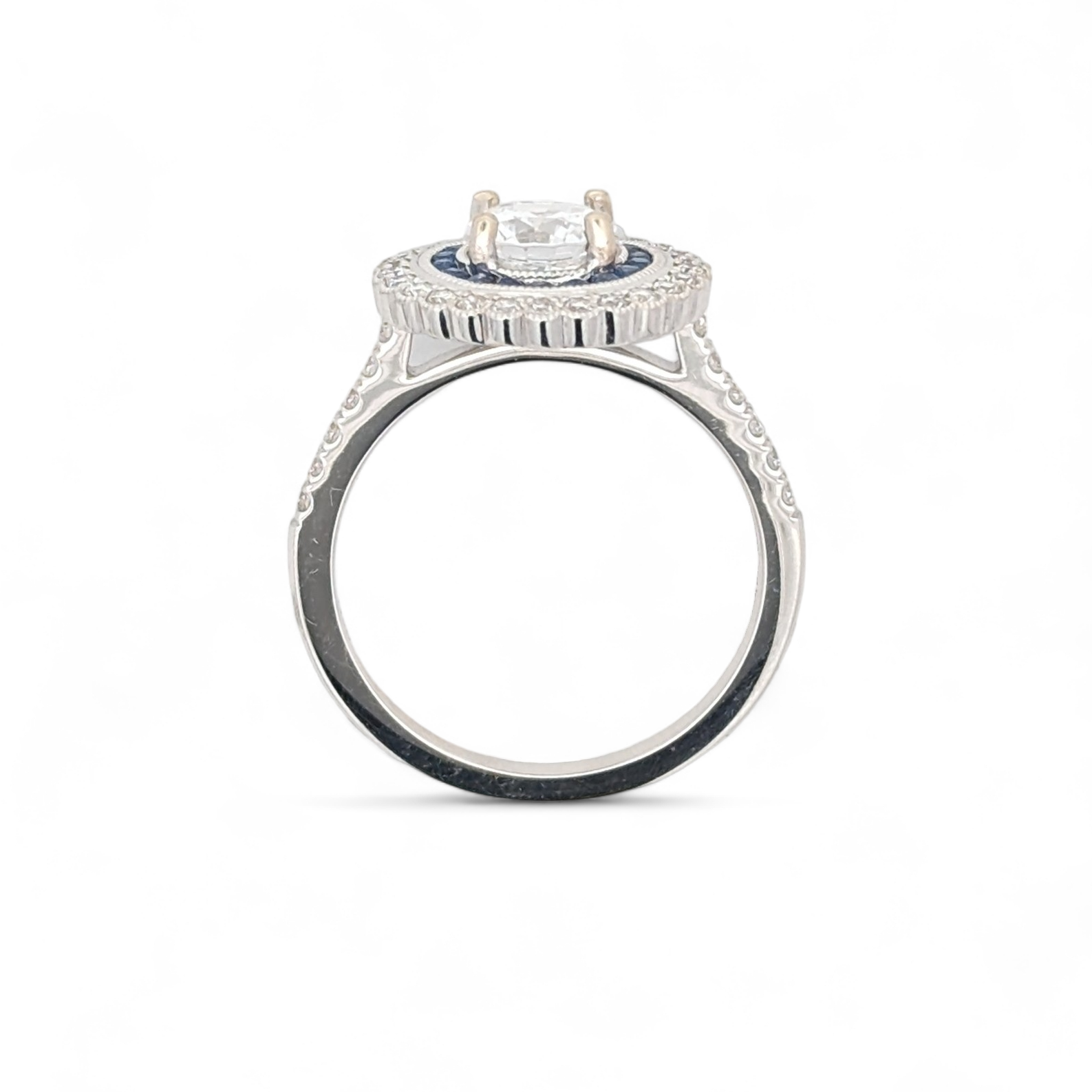 14K White Gold Diamond and Sapphire Halo Semi Mount Engagement Ring
