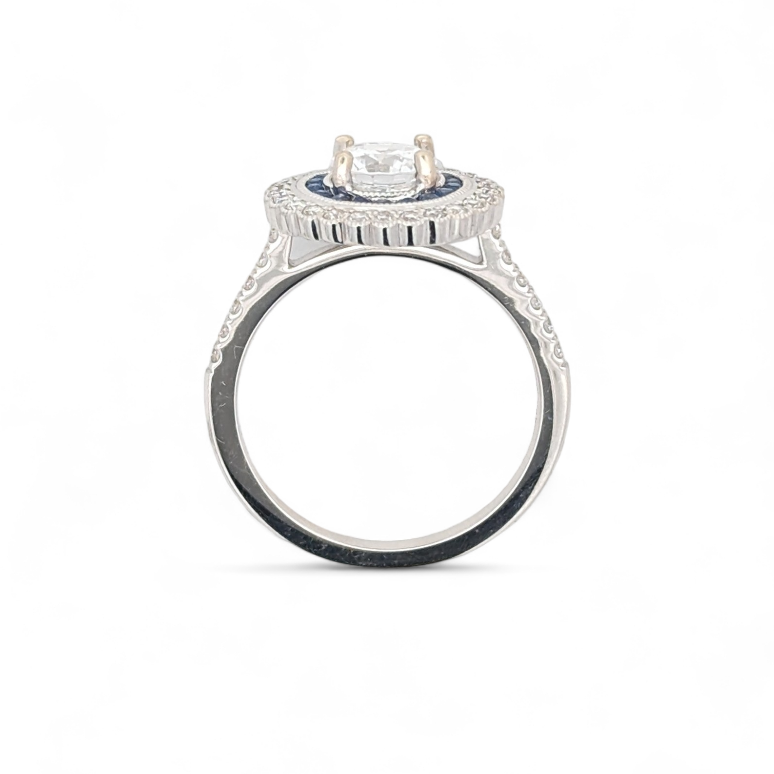 14K White Gold Diamond and Sapphire Halo Engagement Ring [Made to Order]