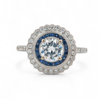 14K White Gold Diamond and Sapphire Halo Engagement Ring [Made to Order]